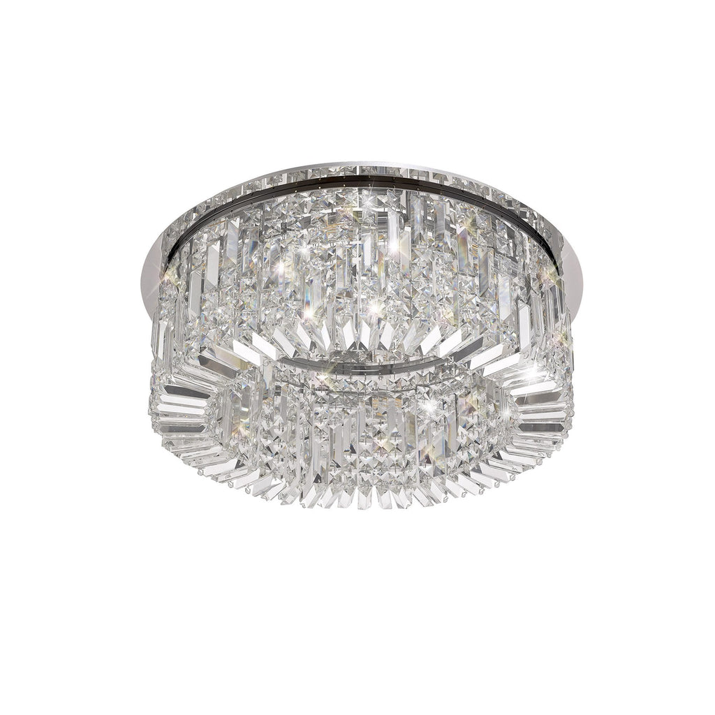 NL78059 Zian 65cm Round Flush Chandelier 8 Light Polished Chrome/Crystal