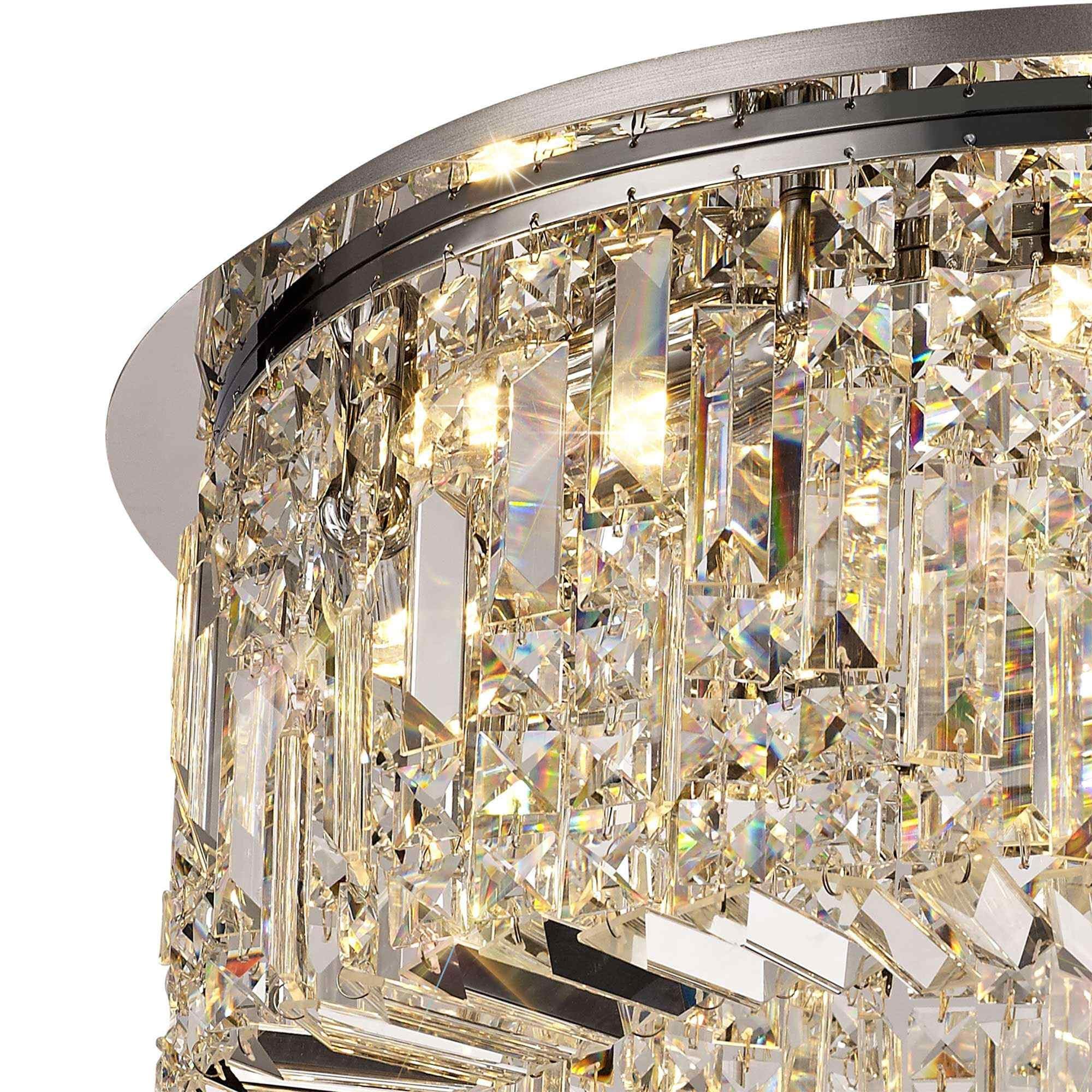 NL78059 Zian 65cm Round Flush Chandelier 8 Light Polished Chrome/Crystal