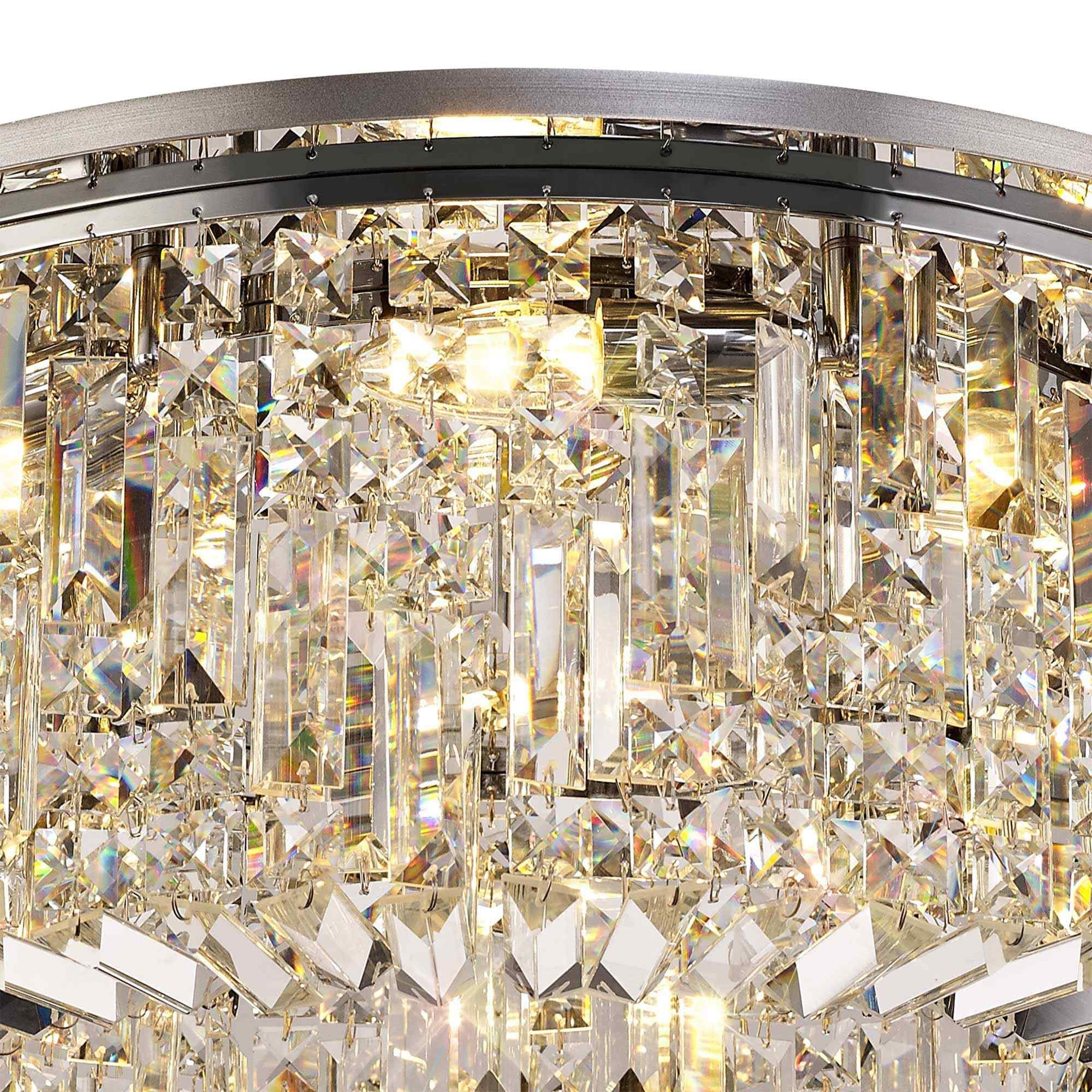 NL78059 Zian 65cm Round Flush Chandelier 8 Light Polished Chrome/Crystal