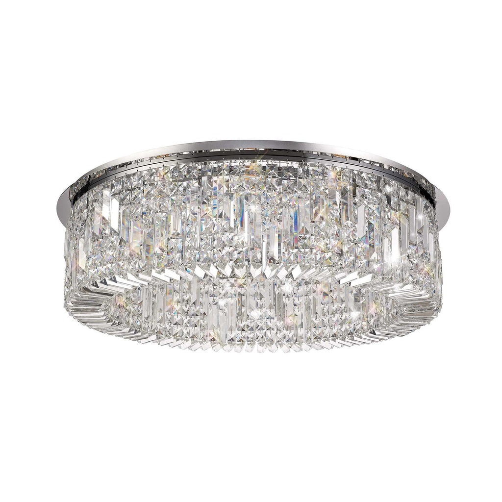 NL78069 Zian 80cm Round Flush Chandelier 12 Light Polished Chrome/Crystal