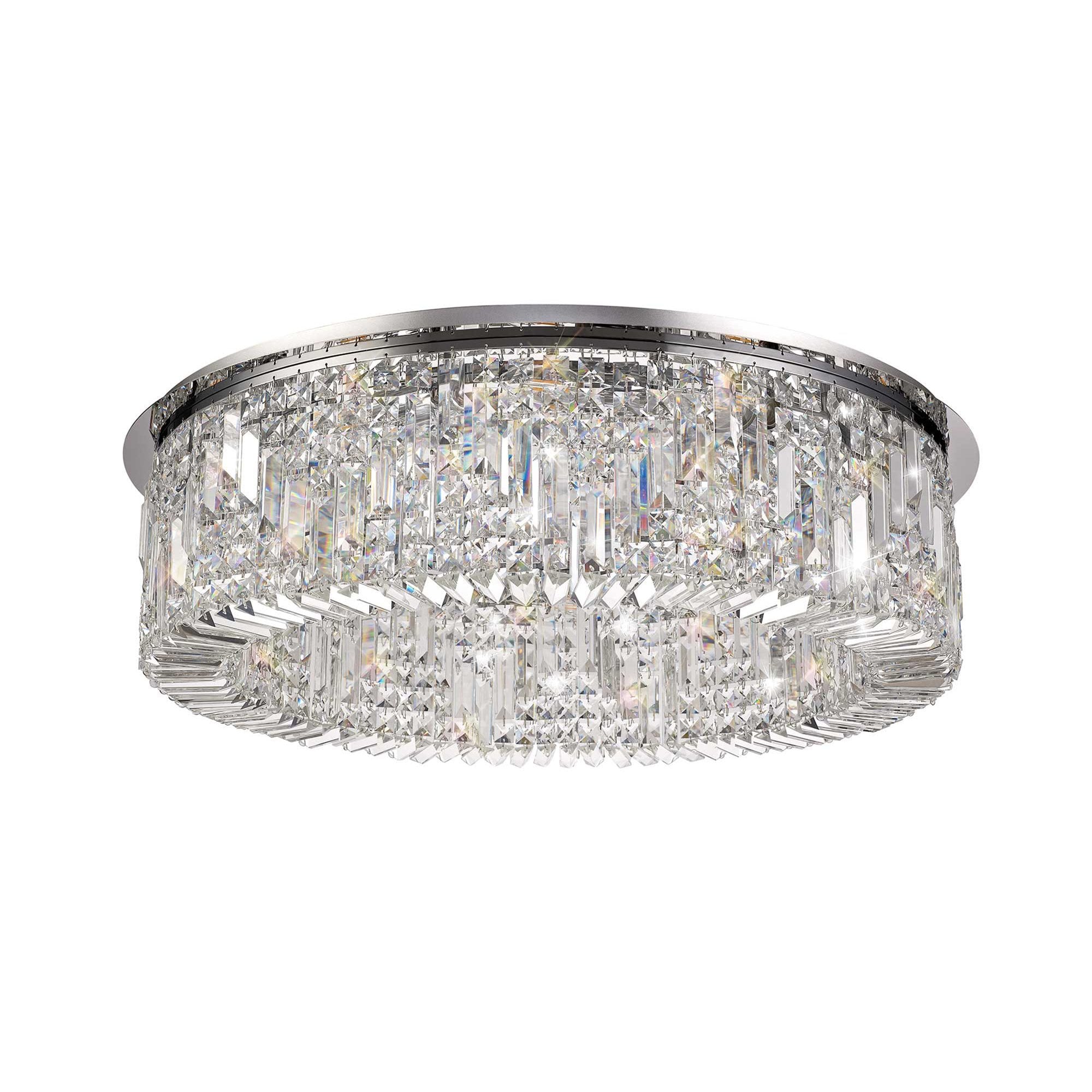 NL78069 Zian 80cm Round Flush Chandelier 12 Light Polished Chrome/Crystal