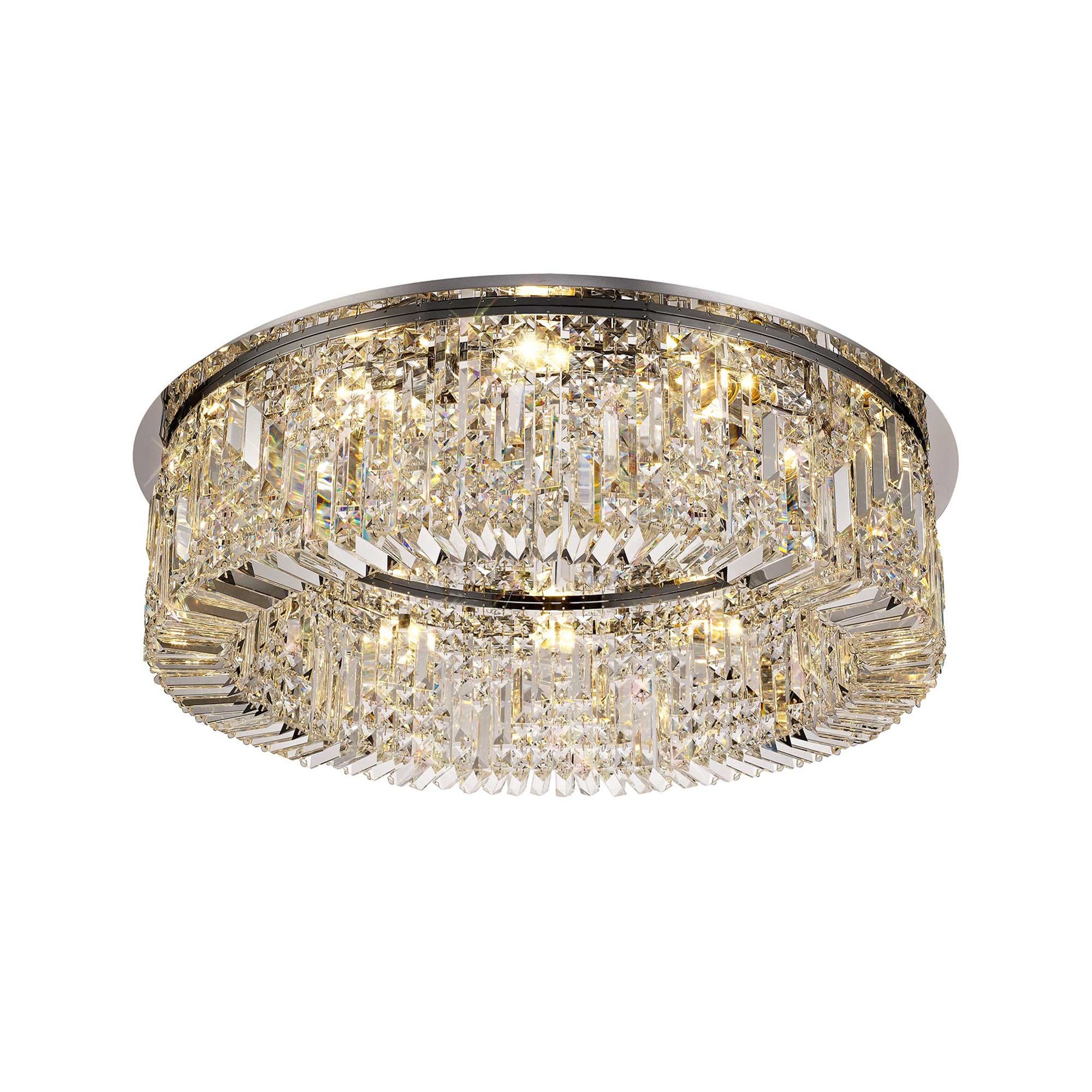NL78069 Zian 80cm Round Flush Chandelier 12 Light Polished Chrome/Crystal