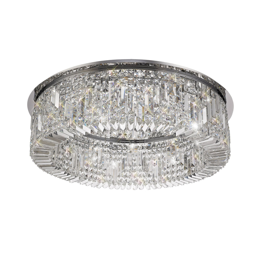 NL78069 Zian 80cm Round Flush Chandelier 12 Light Polished Chrome/Crystal