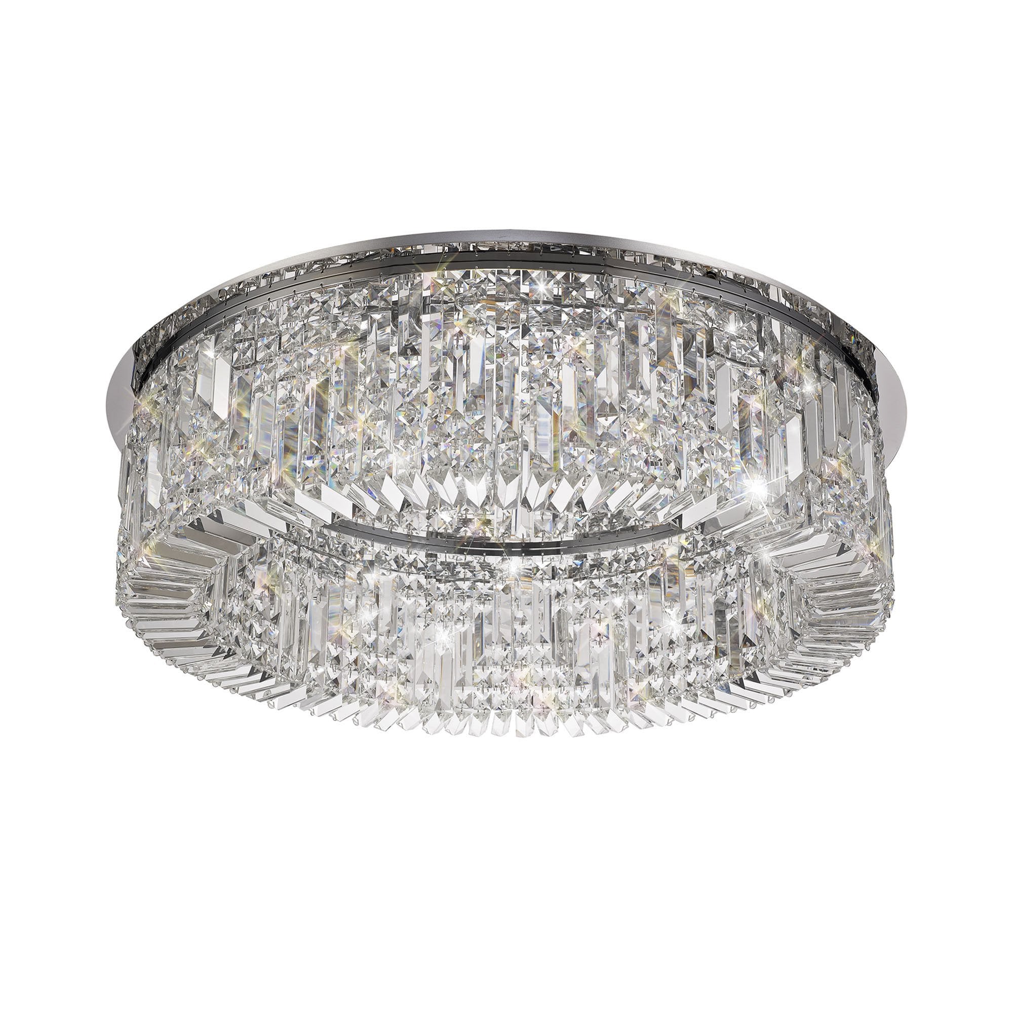 NL78069 Zian 80cm Round Flush Chandelier 12 Light Polished Chrome/Crystal