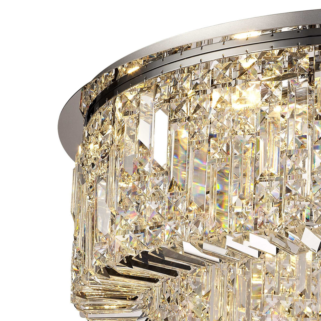 NL78069 Zian 80cm Round Flush Chandelier 12 Light Polished Chrome/Crystal