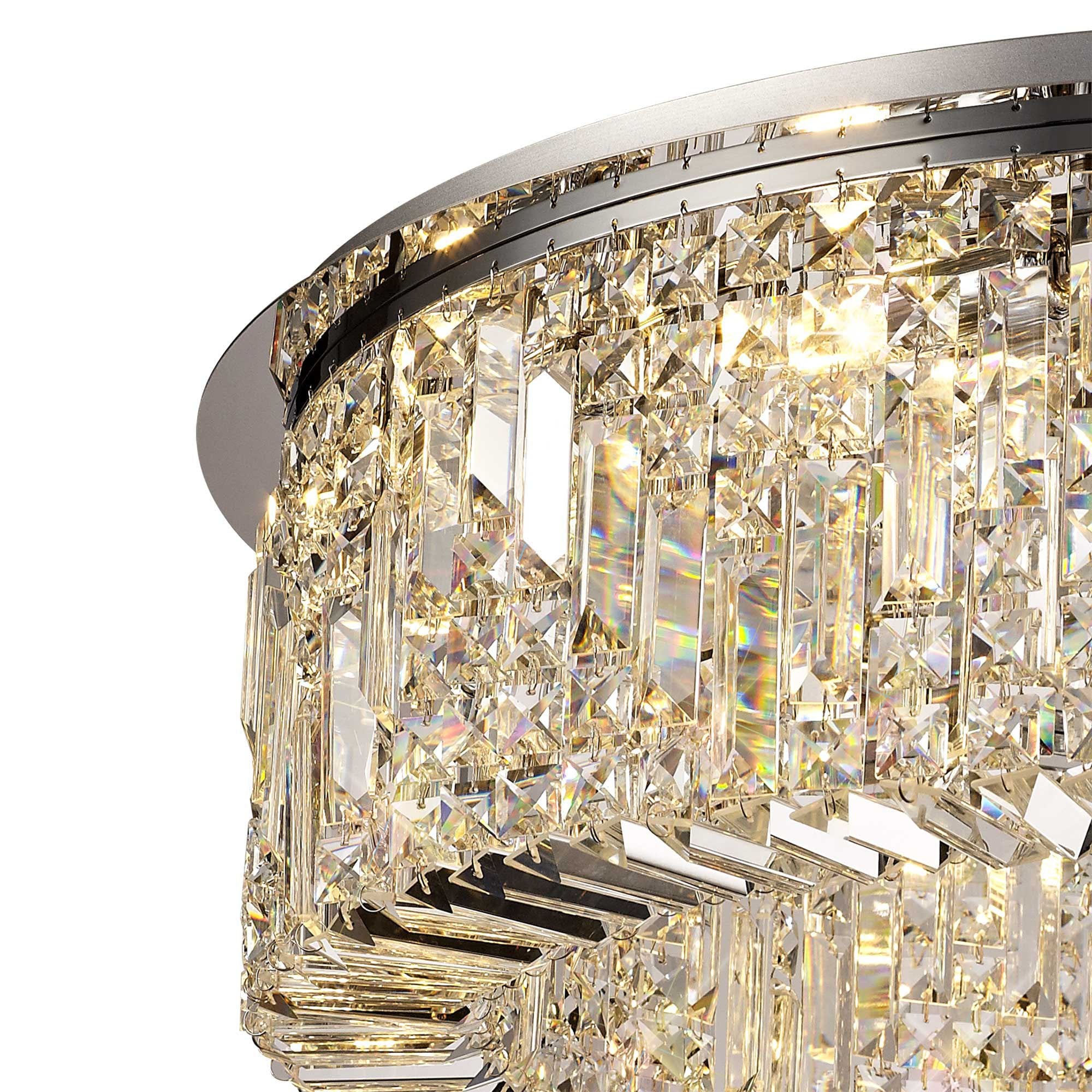 NL78069 Zian 80cm Round Flush Chandelier 12 Light Polished Chrome/Crystal