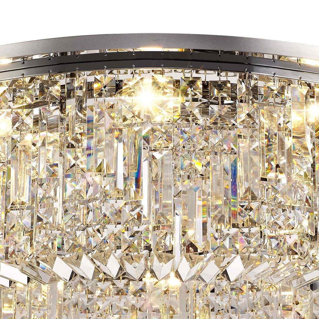 NL78069 Zian 80cm Round Flush Chandelier 12 Light Polished Chrome/Crystal