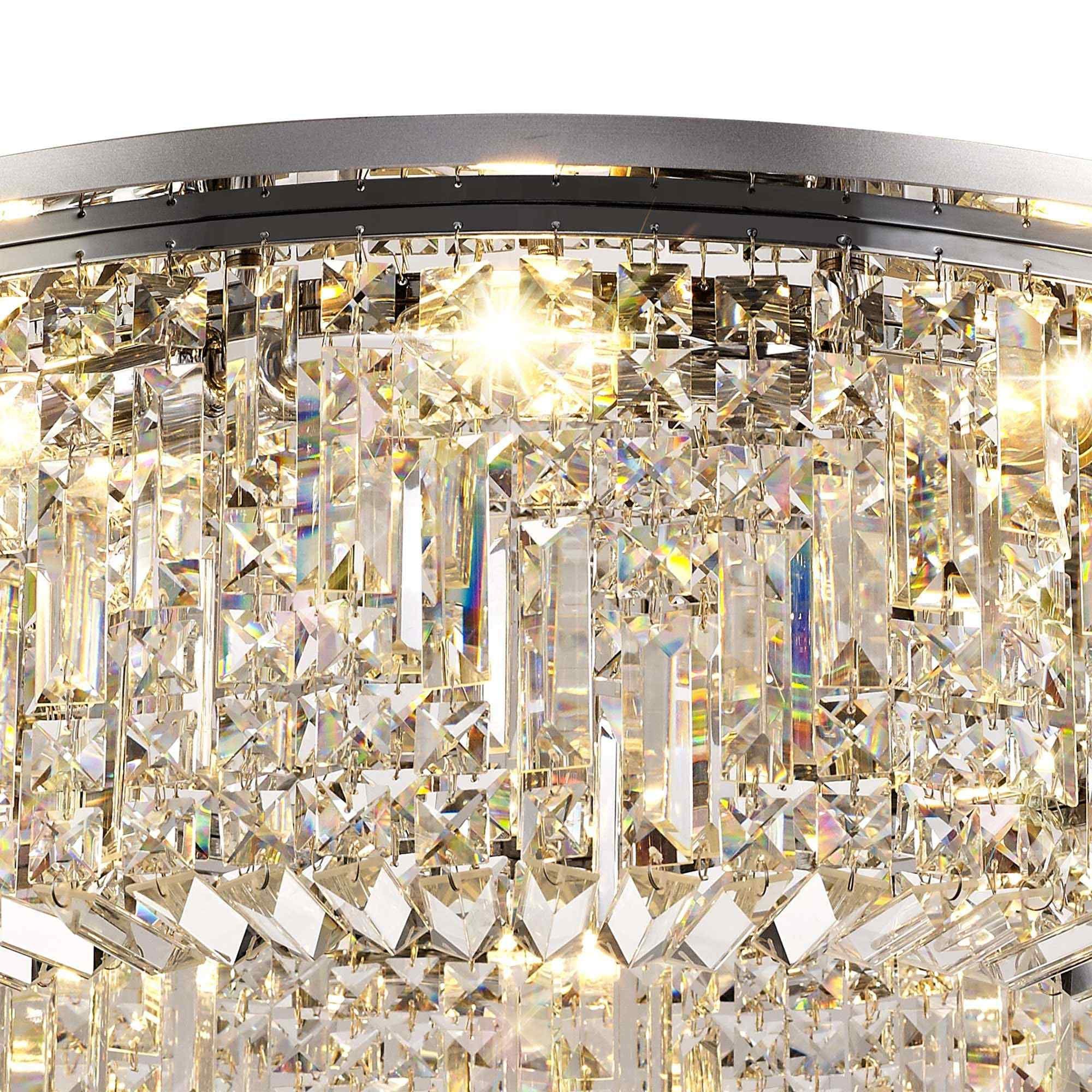 NL78069 Zian 80cm Round Flush Chandelier 12 Light Polished Chrome/Crystal
