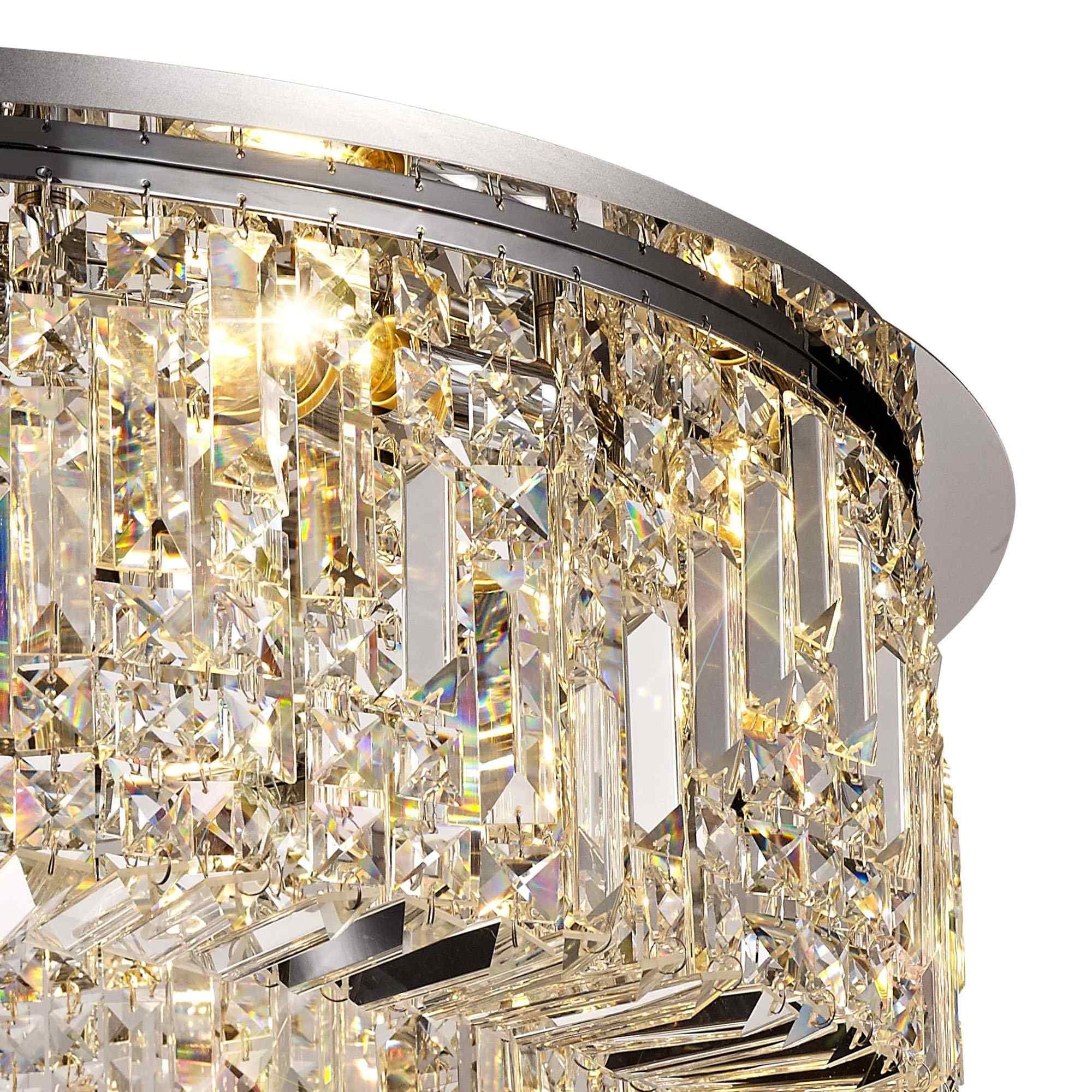 NL78069 Zian 80cm Round Flush Chandelier 12 Light Polished Chrome/Crystal