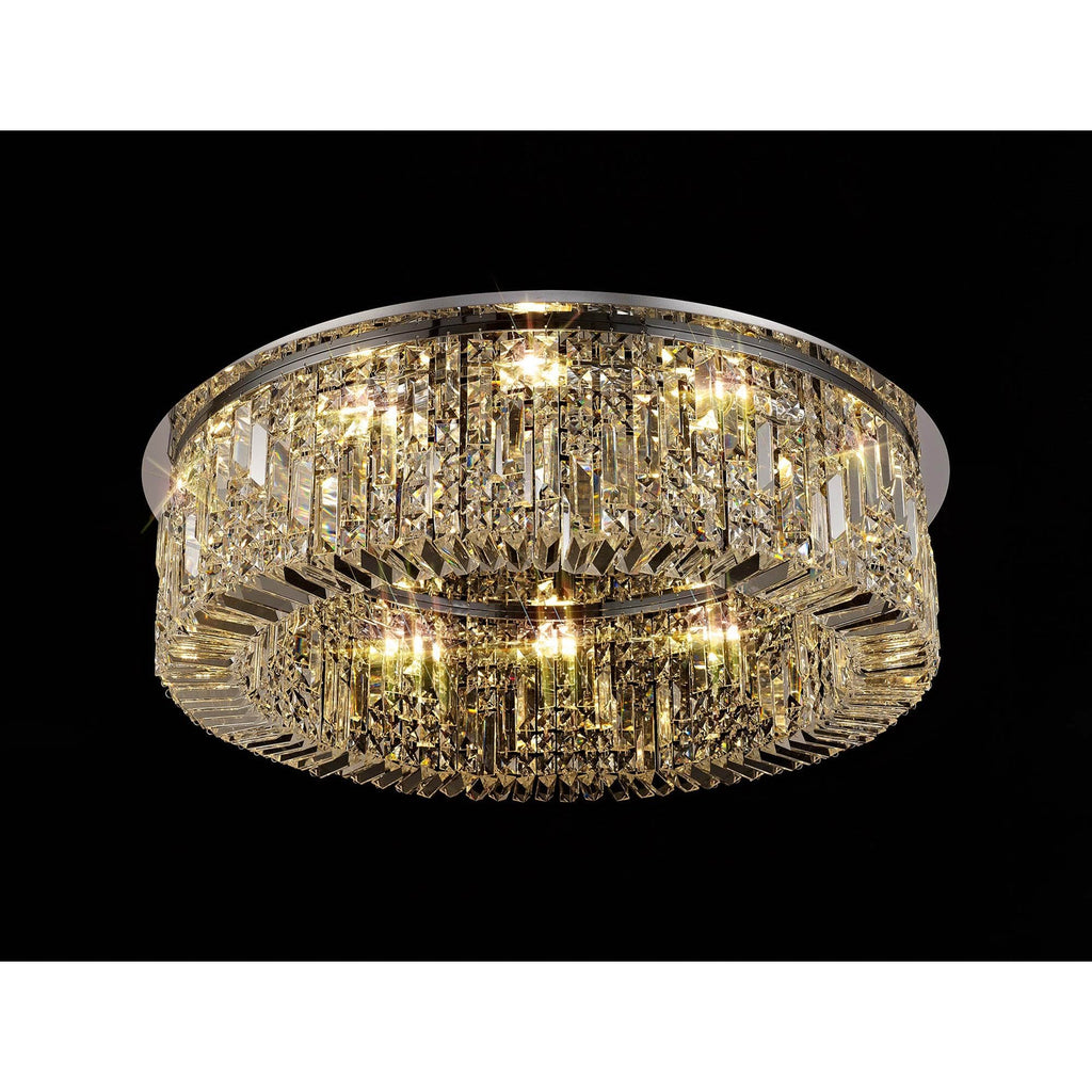 NL78069 Zian 80cm Round Flush Chandelier 12 Light Polished Chrome/Crystal