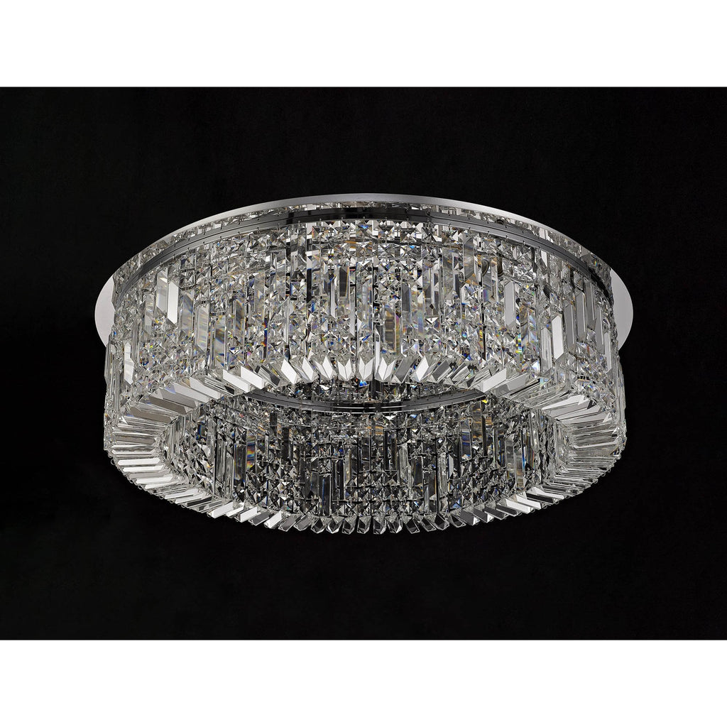 NL78069 Zian 80cm Round Flush Chandelier 12 Light Polished Chrome/Crystal