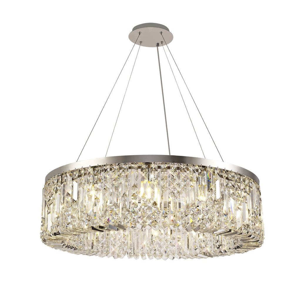 NL78089 Zian 80cm Round Pendant Chandelier 12 Light Polished Chrome/Crystal