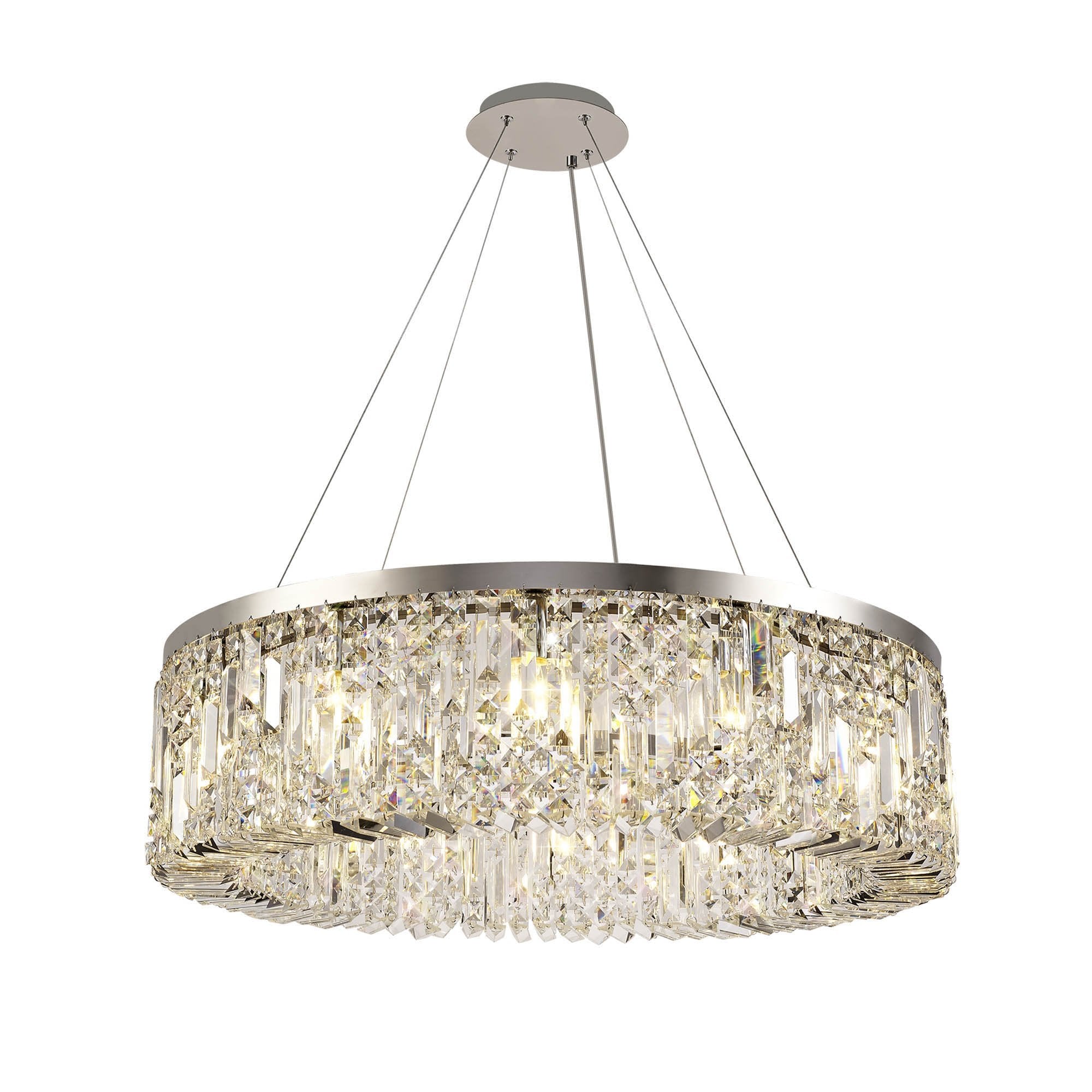 NL78089 Zian 80cm Round Pendant Chandelier 12 Light Polished Chrome/Crystal