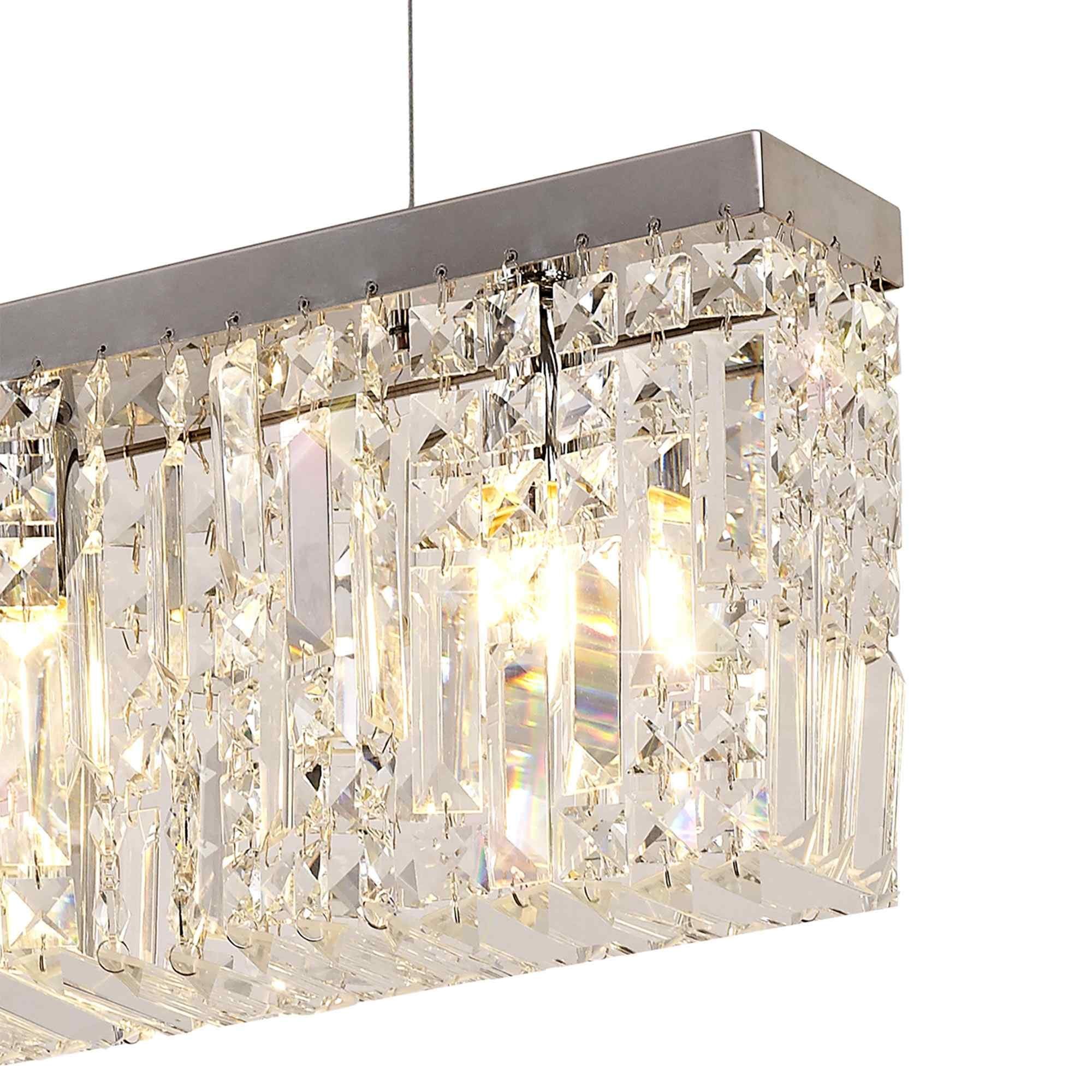 NL78099 Zian 102x9cm Rectangular Pendant Chandelier 5 Light Polished Chrome/Crystal