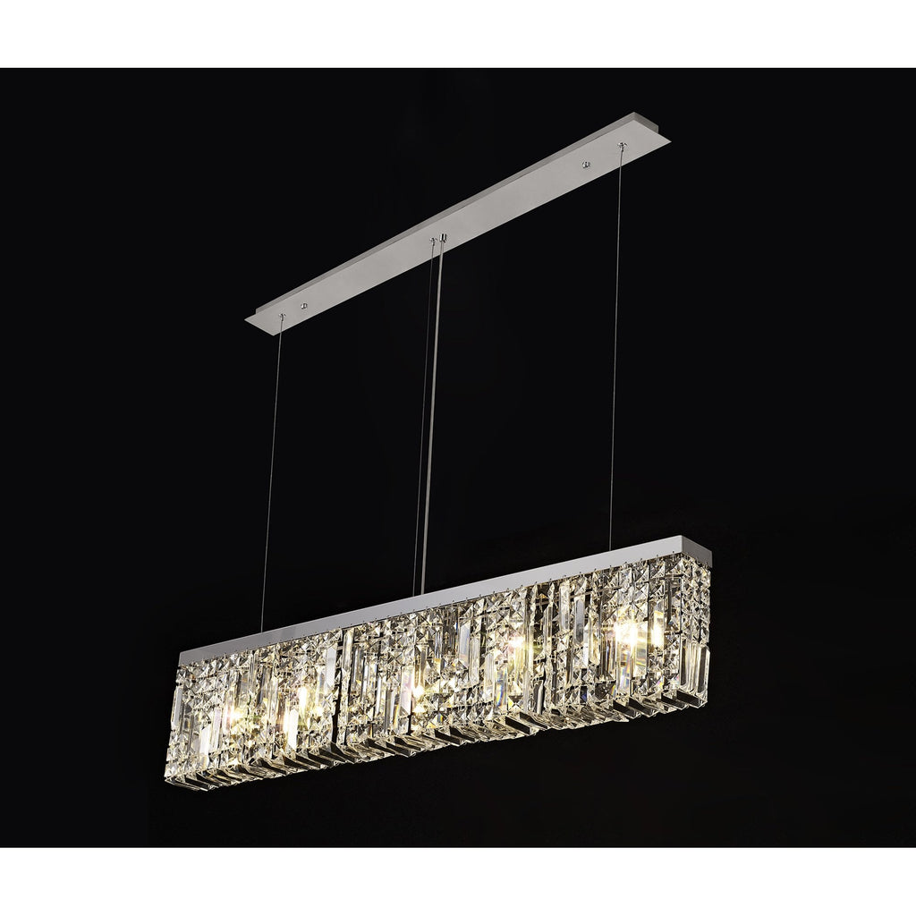 NL78099 Zian 102x9cm Rectangular Pendant Chandelier 5 Light Polished Chrome/Crystal