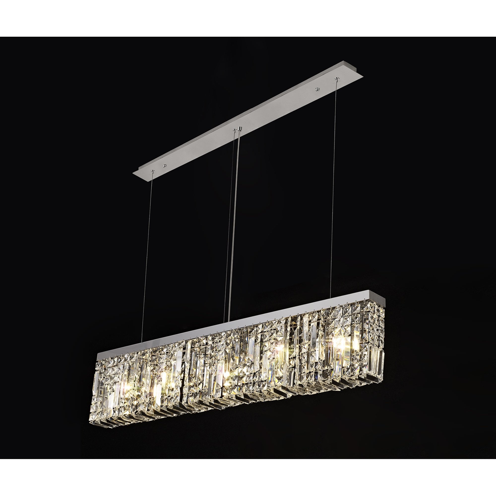 NL78099 Zian 102x9cm Rectangular Pendant Chandelier 5 Light Polished Chrome/Crystal