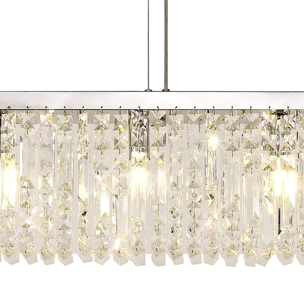 NL78109 Zian 138x9cm Rectangular Pendant Chandelier 7 Light Polished Chrome/Crystal