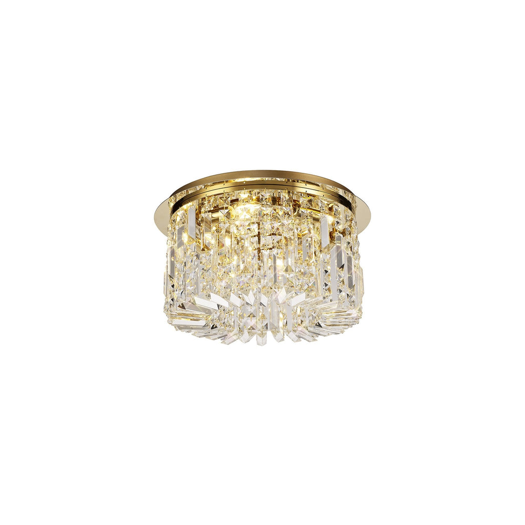NL78139 Zian 45cm Round Flush Chandelier 5 Light Gold/Crystal