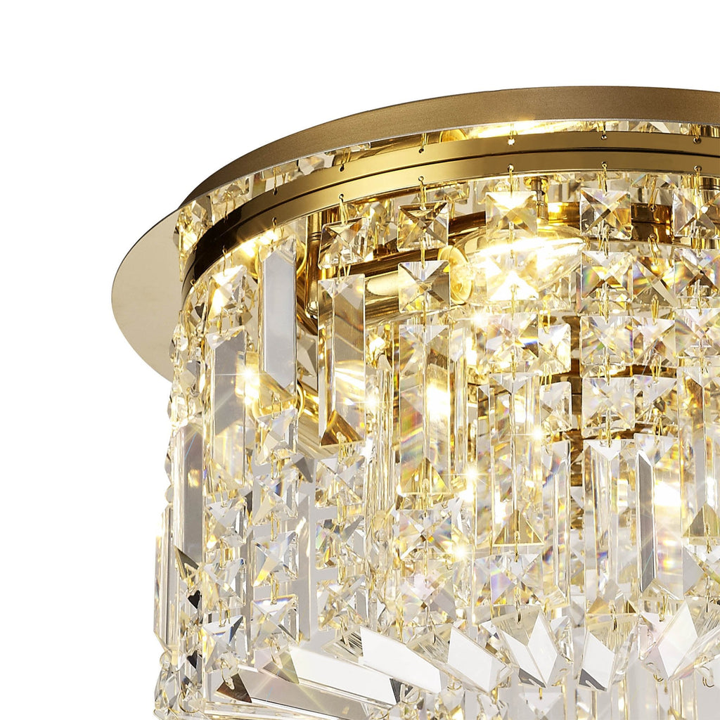 NL78139 Zian 45cm Round Flush Chandelier 5 Light Gold/Crystal