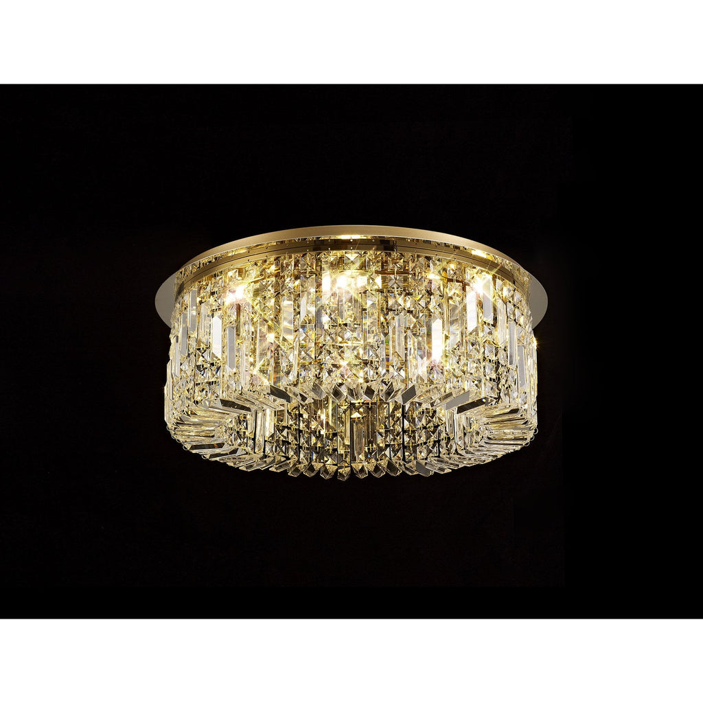 NL78149 Zian 65cm Round Flush Chandelier 8 Light Gold/Crystal