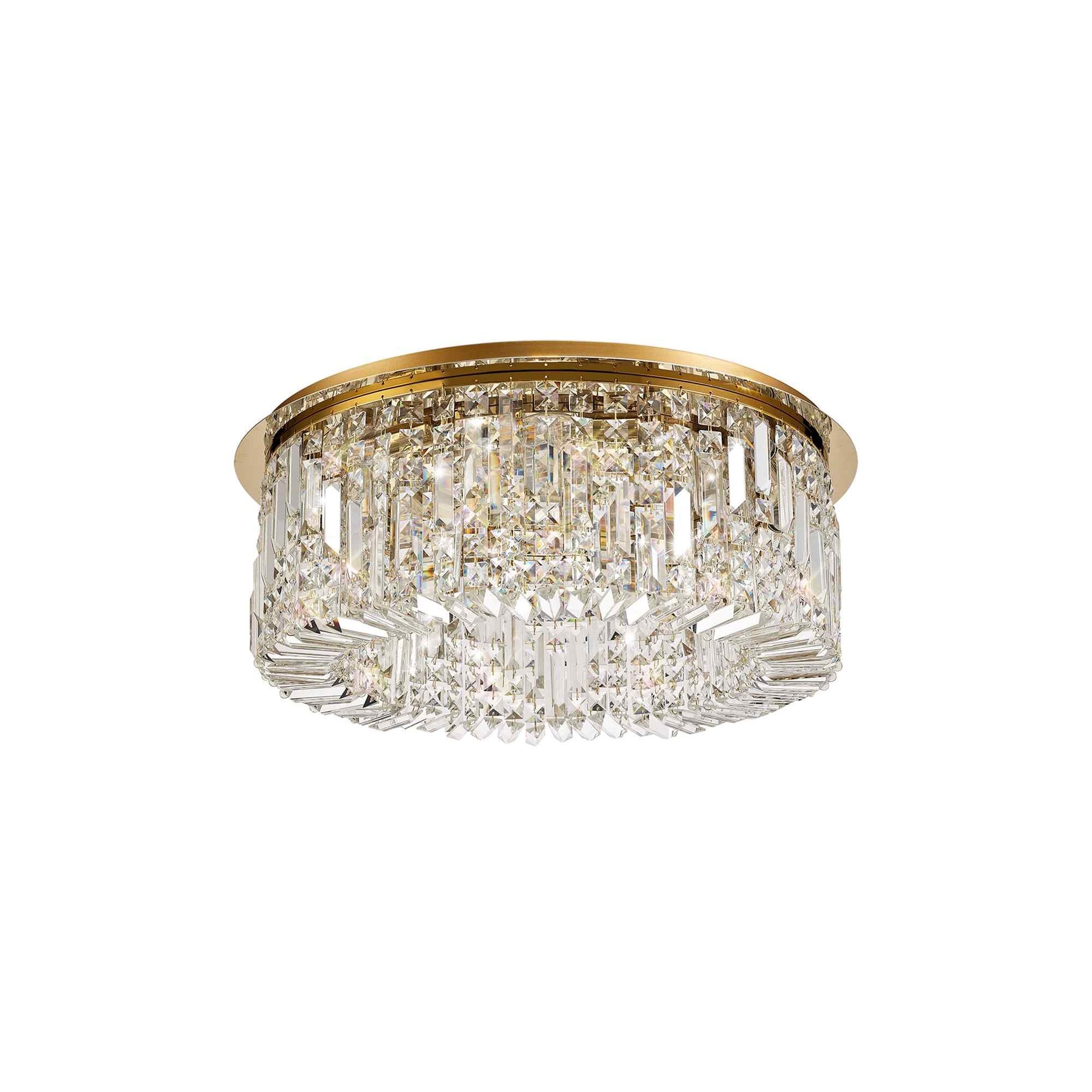 NL78149 Zian 65cm Round Flush Chandelier 8 Light Gold/Crystal