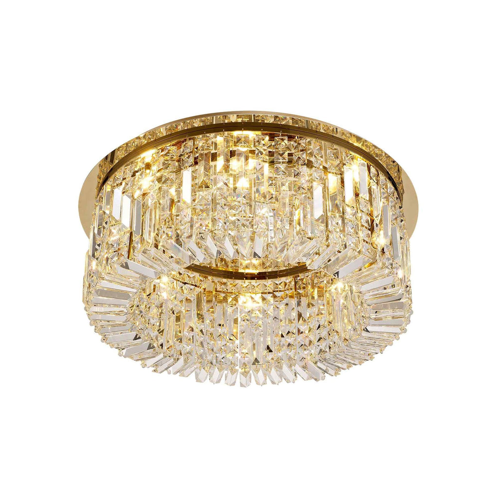 NL78149 Zian 65cm Round Flush Chandelier 8 Light Gold/Crystal