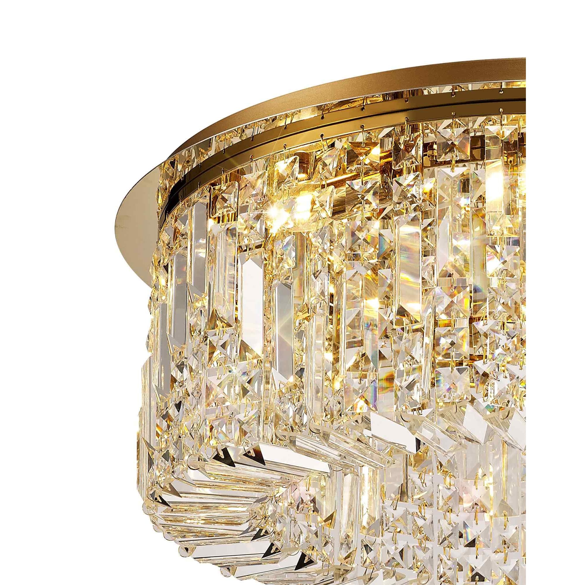 NL78149 Zian 65cm Round Flush Chandelier 8 Light Gold/Crystal