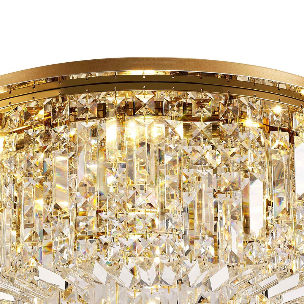 NL78149 Zian 65cm Round Flush Chandelier 8 Light Gold/Crystal