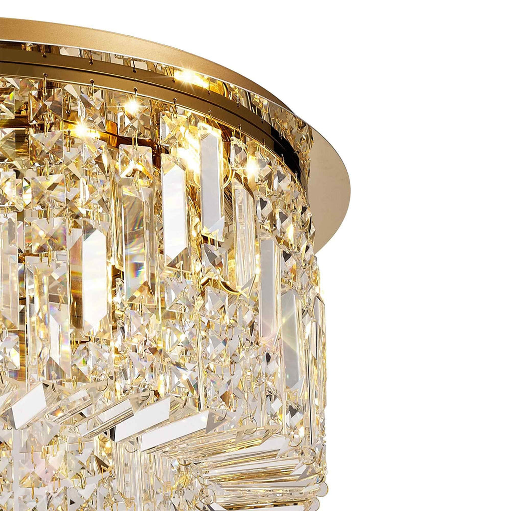 NL78149 Zian 65cm Round Flush Chandelier 8 Light Gold/Crystal