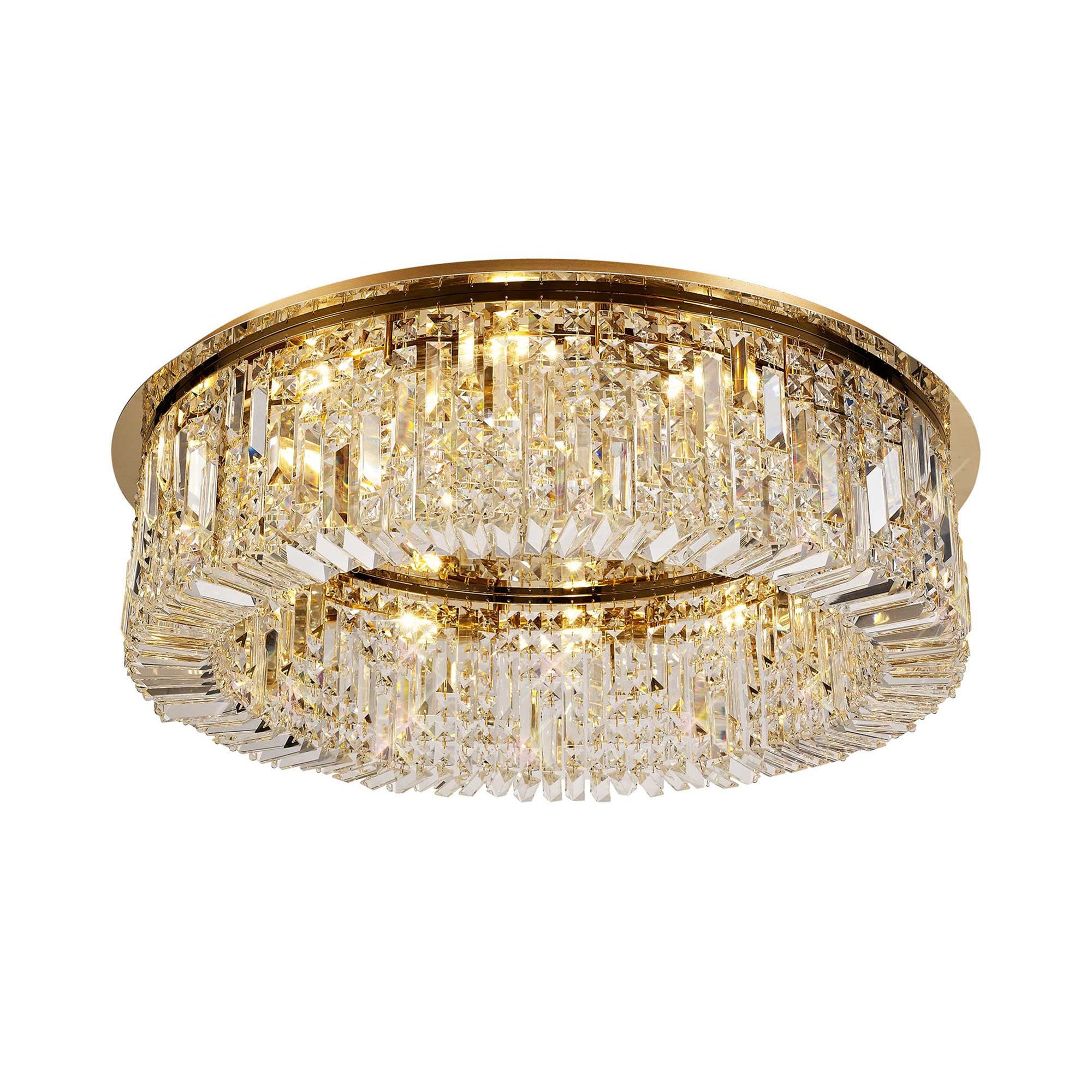 NL78159 Zian 80cm Round Flush Chandelier 12 Light Gold/Crystal