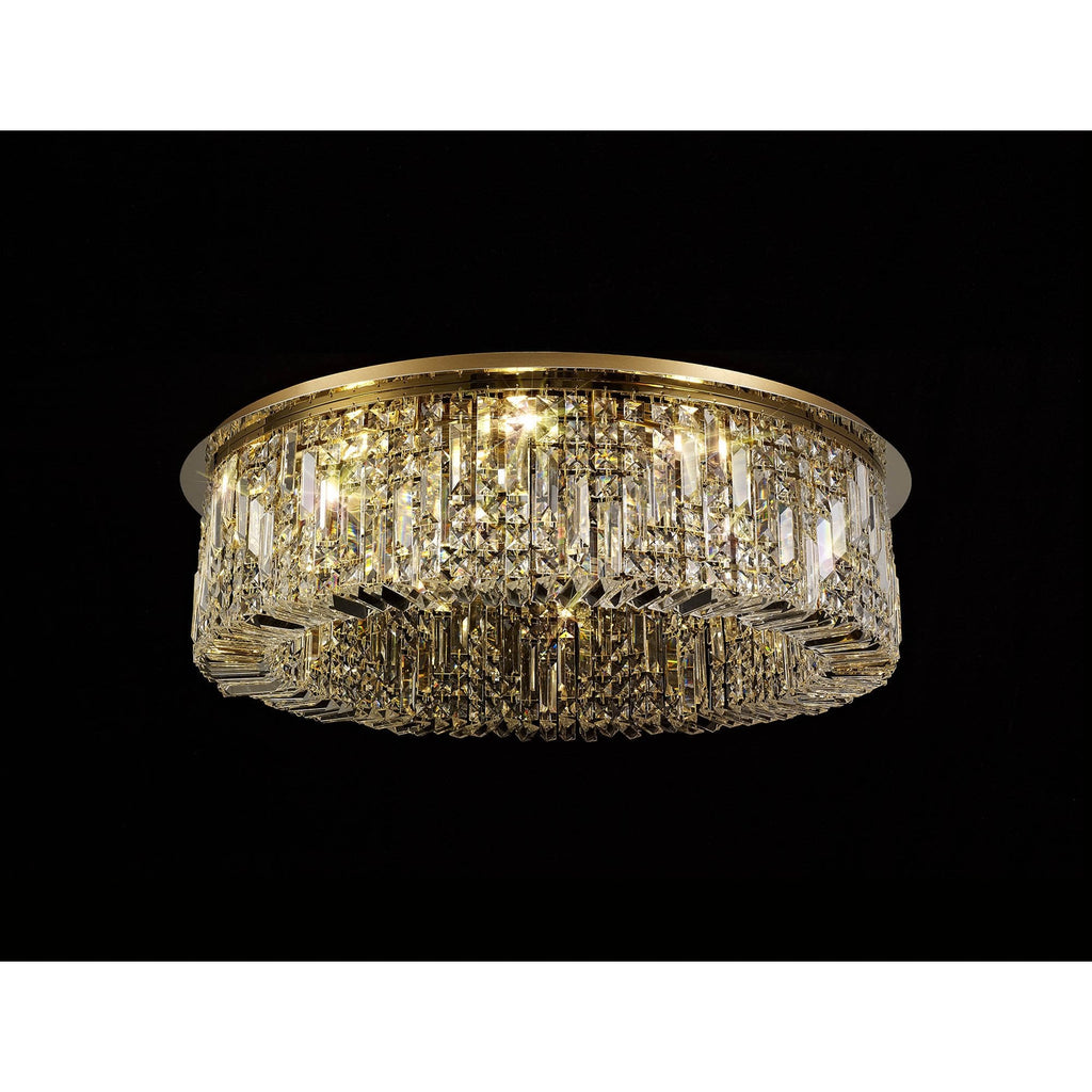 NL78159 Zian 80cm Round Flush Chandelier 12 Light Gold/Crystal