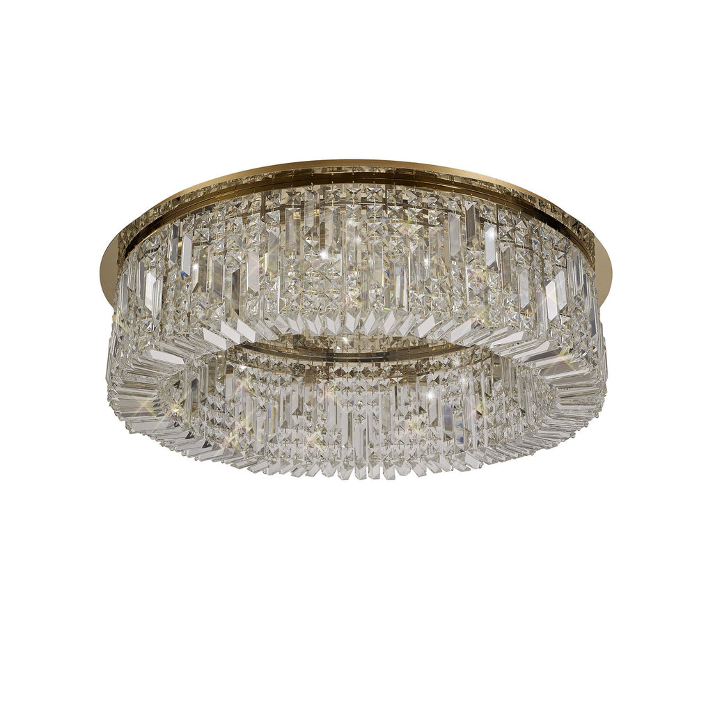 NL78159 Zian 80cm Round Flush Chandelier 12 Light Gold/Crystal
