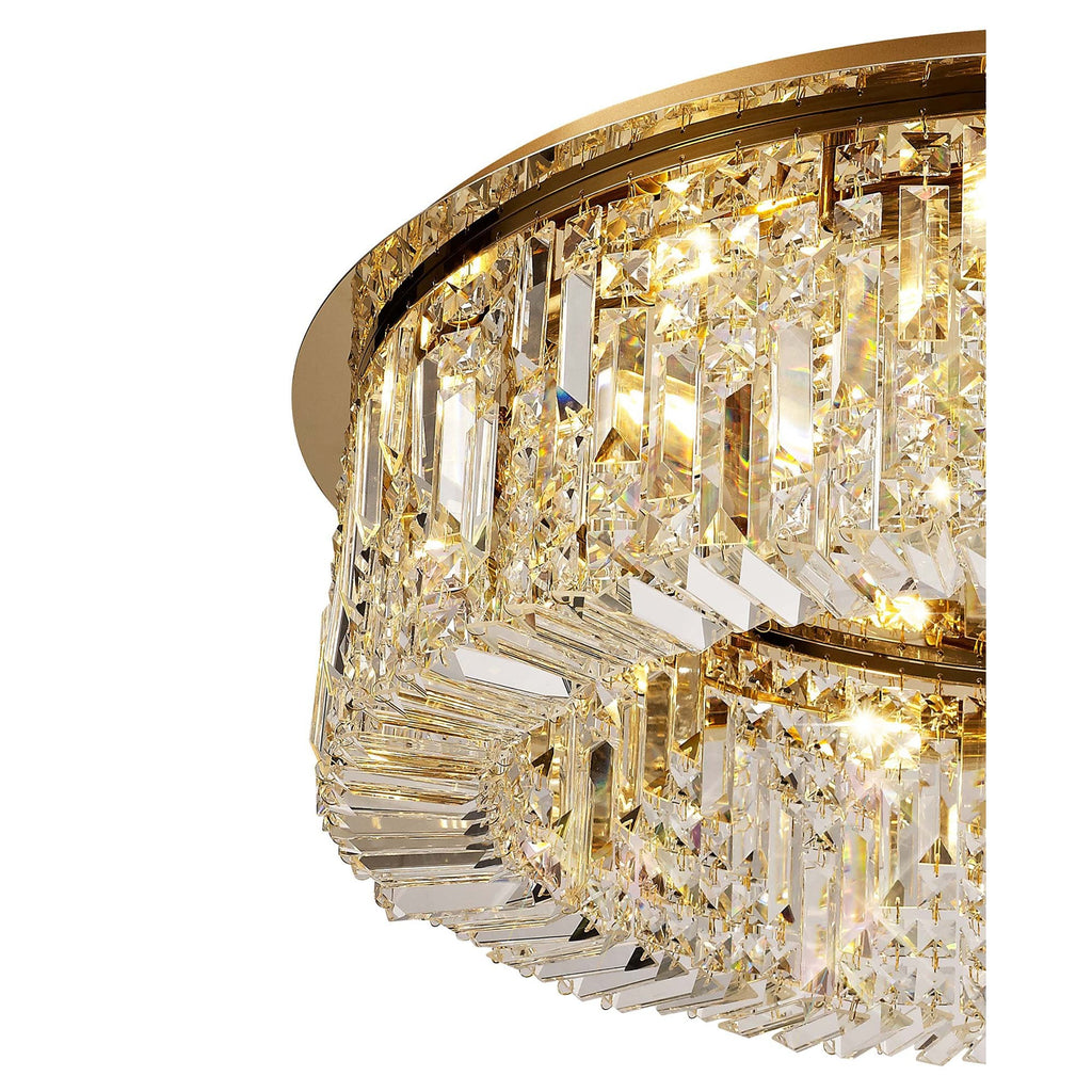 NL78159 Zian 80cm Round Flush Chandelier 12 Light Gold/Crystal