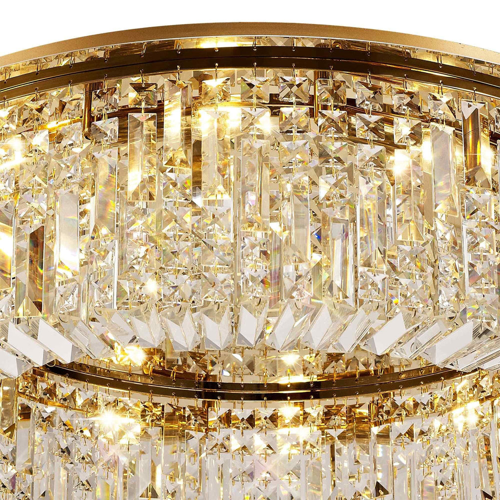 NL78159 Zian 80cm Round Flush Chandelier 12 Light Gold/Crystal