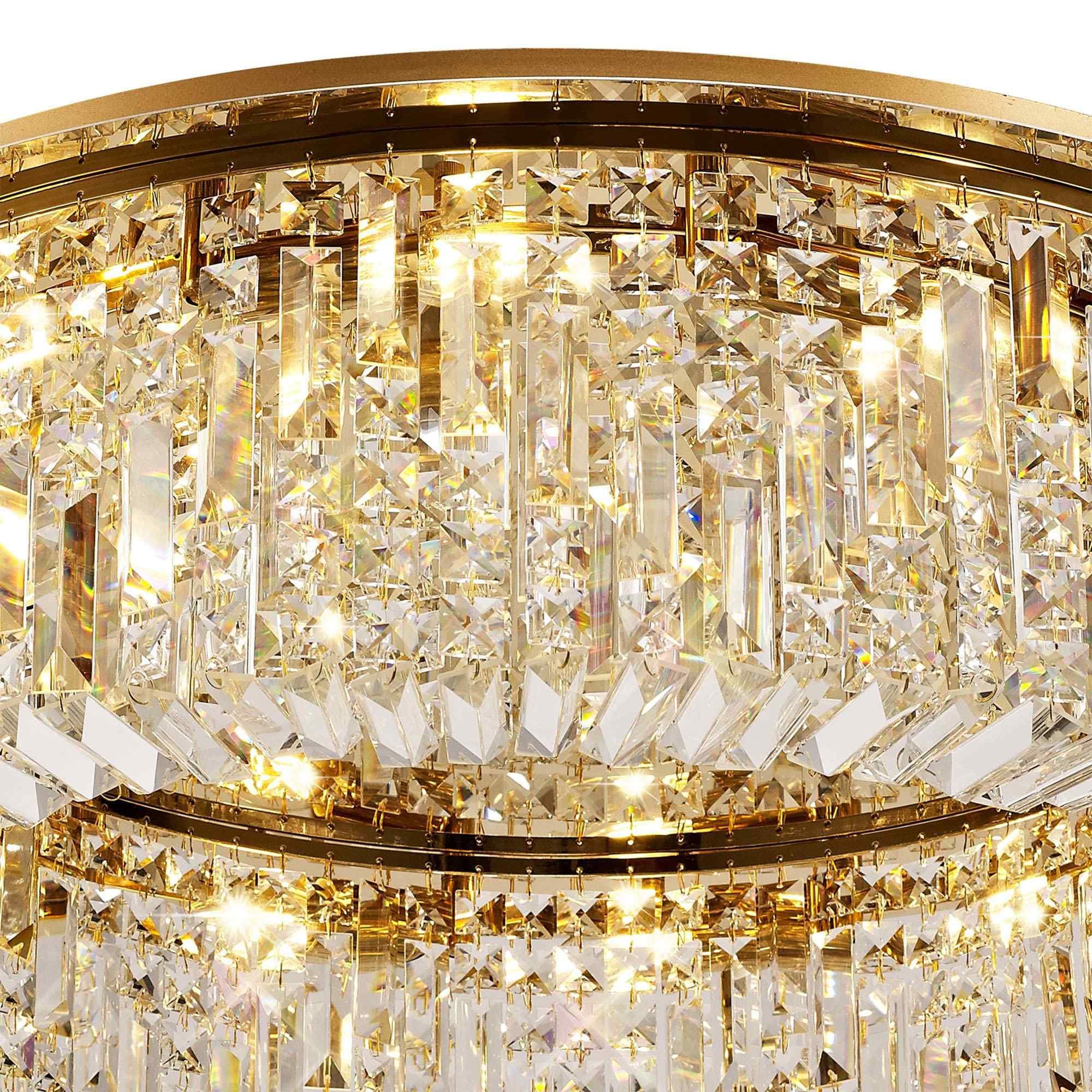 NL78159 Zian 80cm Round Flush Chandelier 12 Light Gold/Crystal