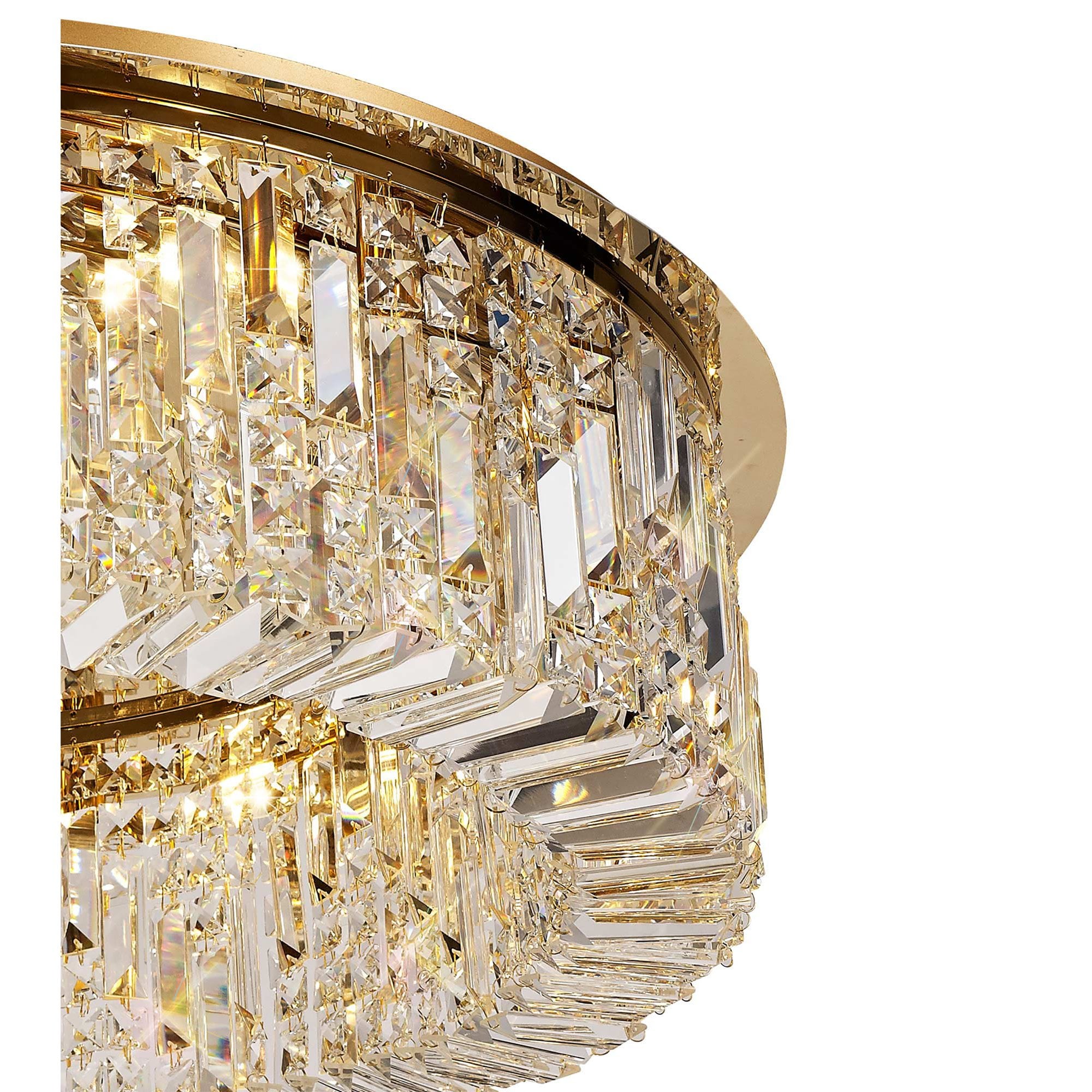 NL78159 Zian 80cm Round Flush Chandelier 12 Light Gold/Crystal