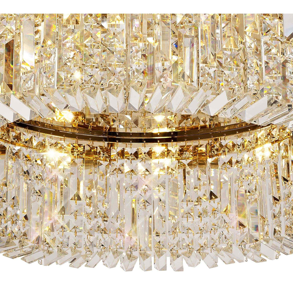 NL78159 Zian 80cm Round Flush Chandelier 12 Light Gold/Crystal