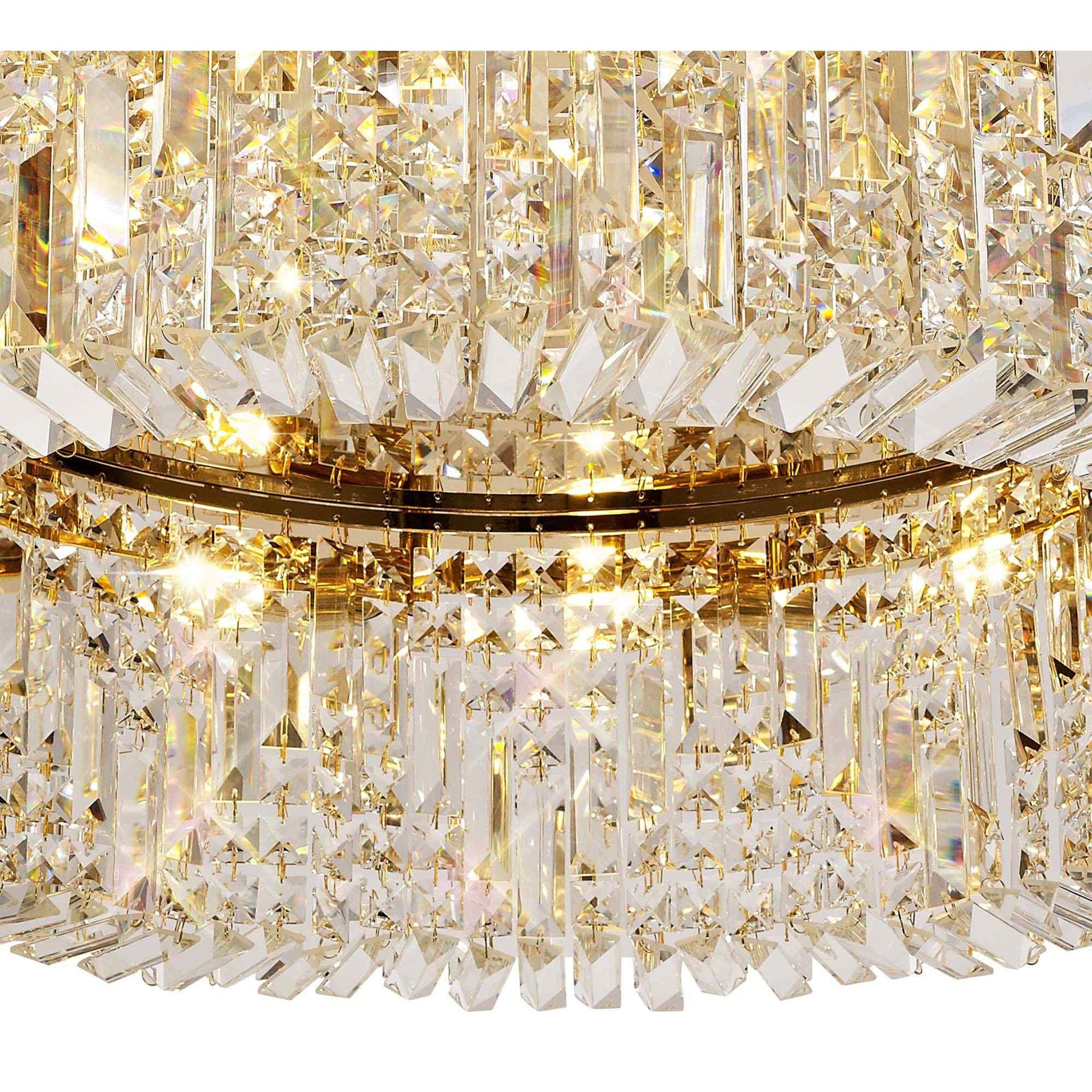 NL78159 Zian 80cm Round Flush Chandelier 12 Light Gold/Crystal