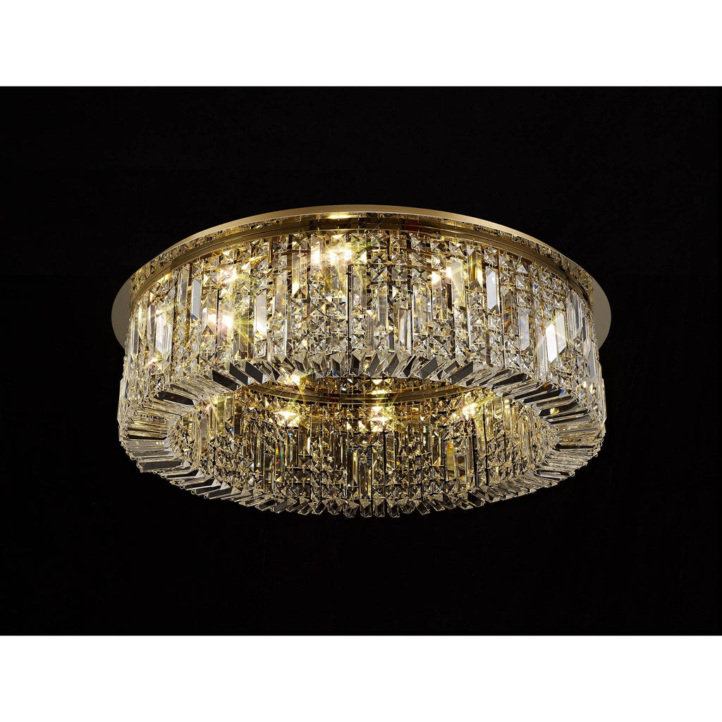 NL78159 Zian 80cm Round Flush Chandelier 12 Light Gold/Crystal