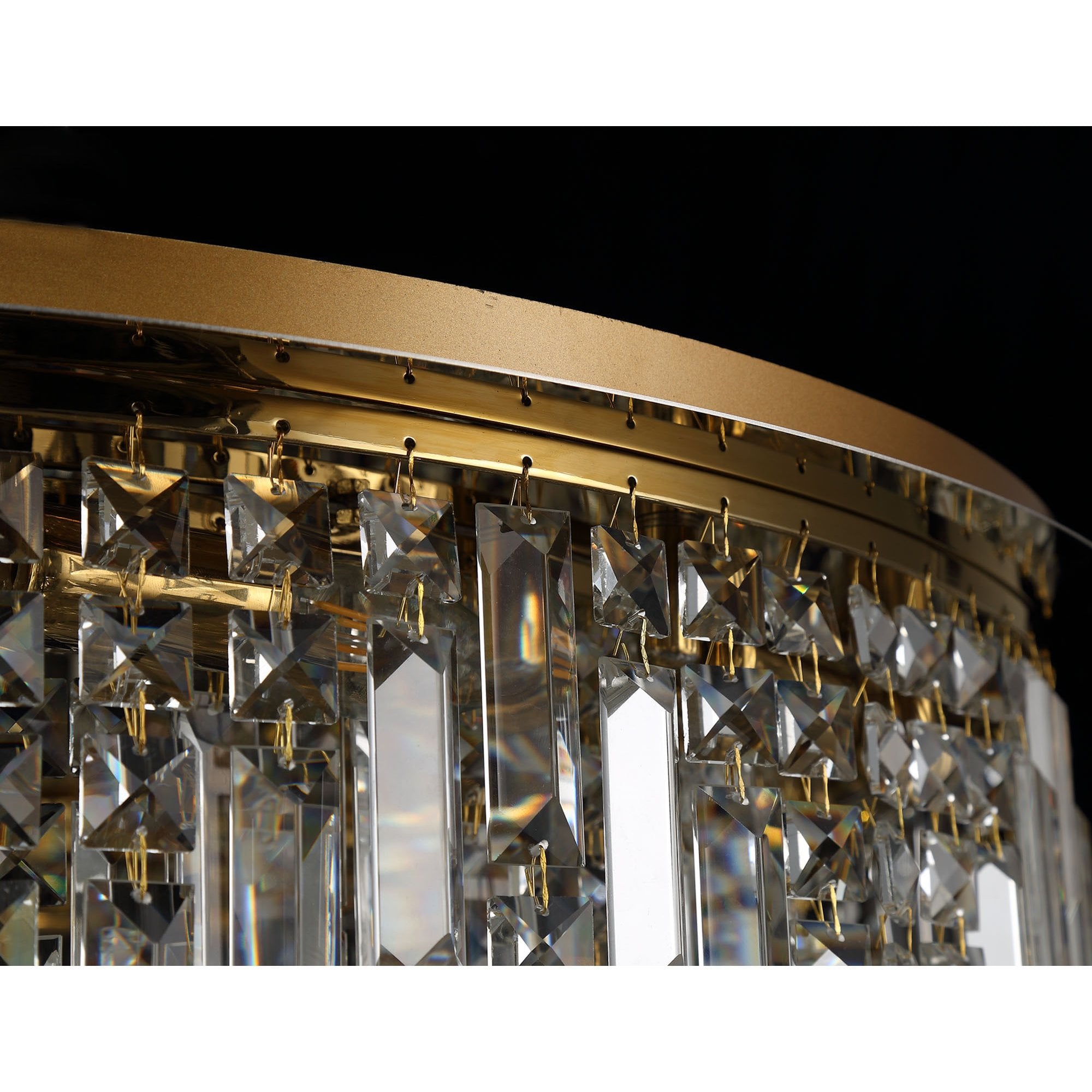 NL78159 Zian 80cm Round Flush Chandelier 12 Light Gold/Crystal