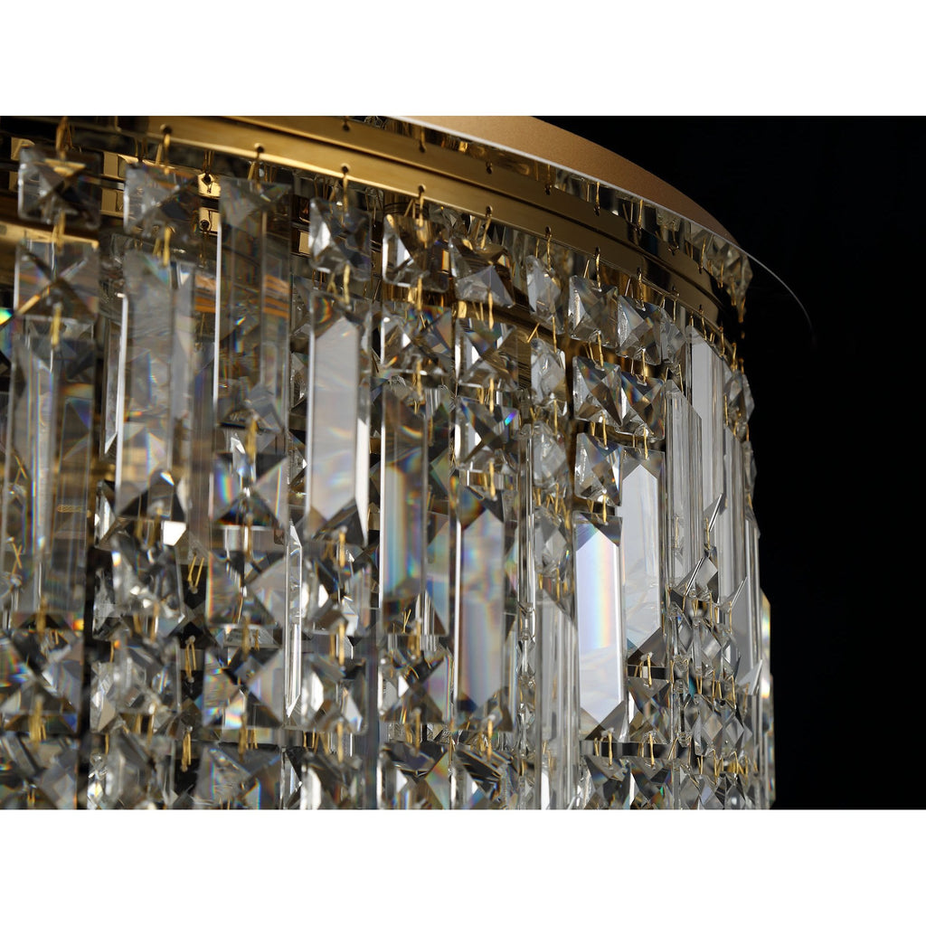 NL78159 Zian 80cm Round Flush Chandelier 12 Light Gold/Crystal