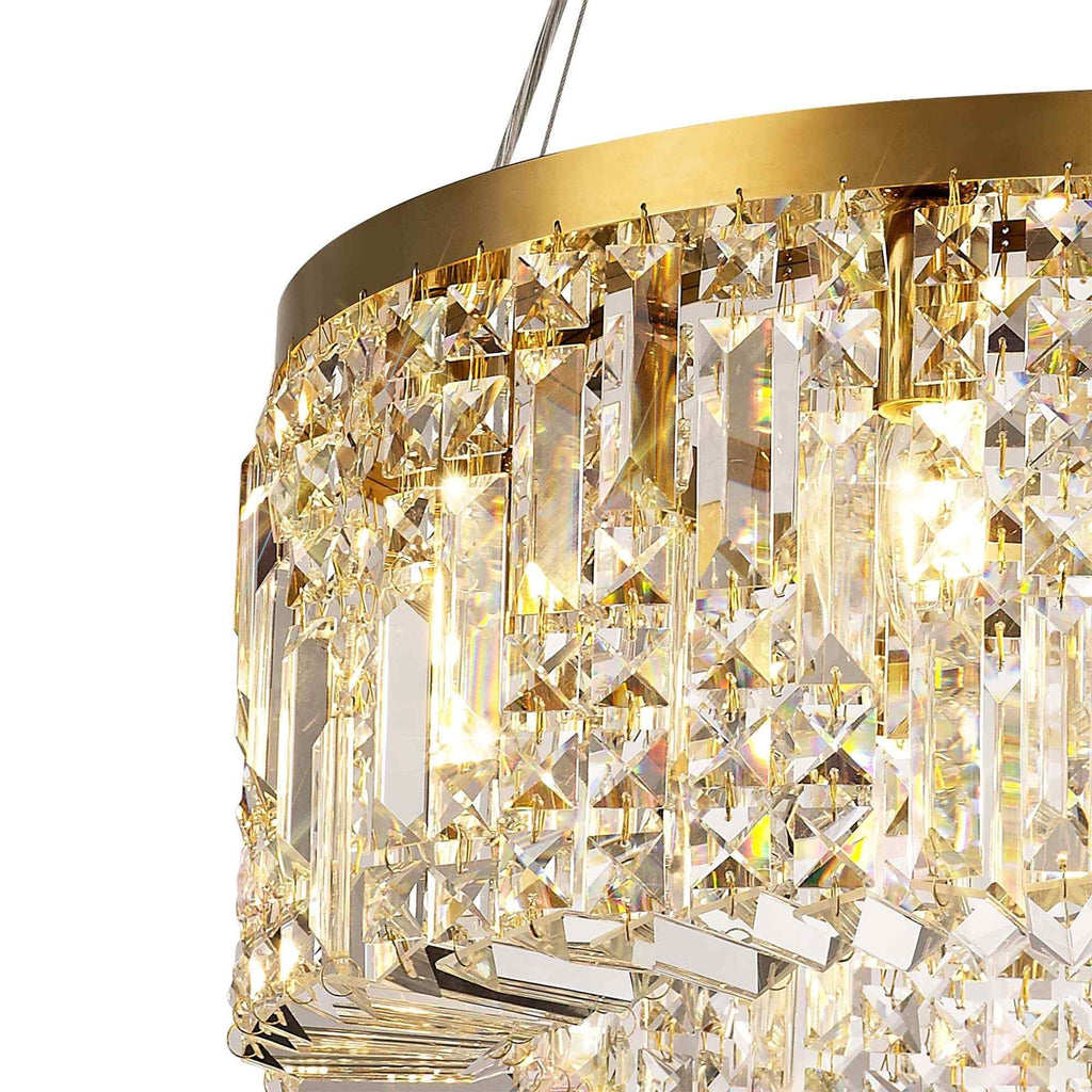 NL78169 Zian 60cm Round Pendant Chandelier 8 Light Gold/Crystal