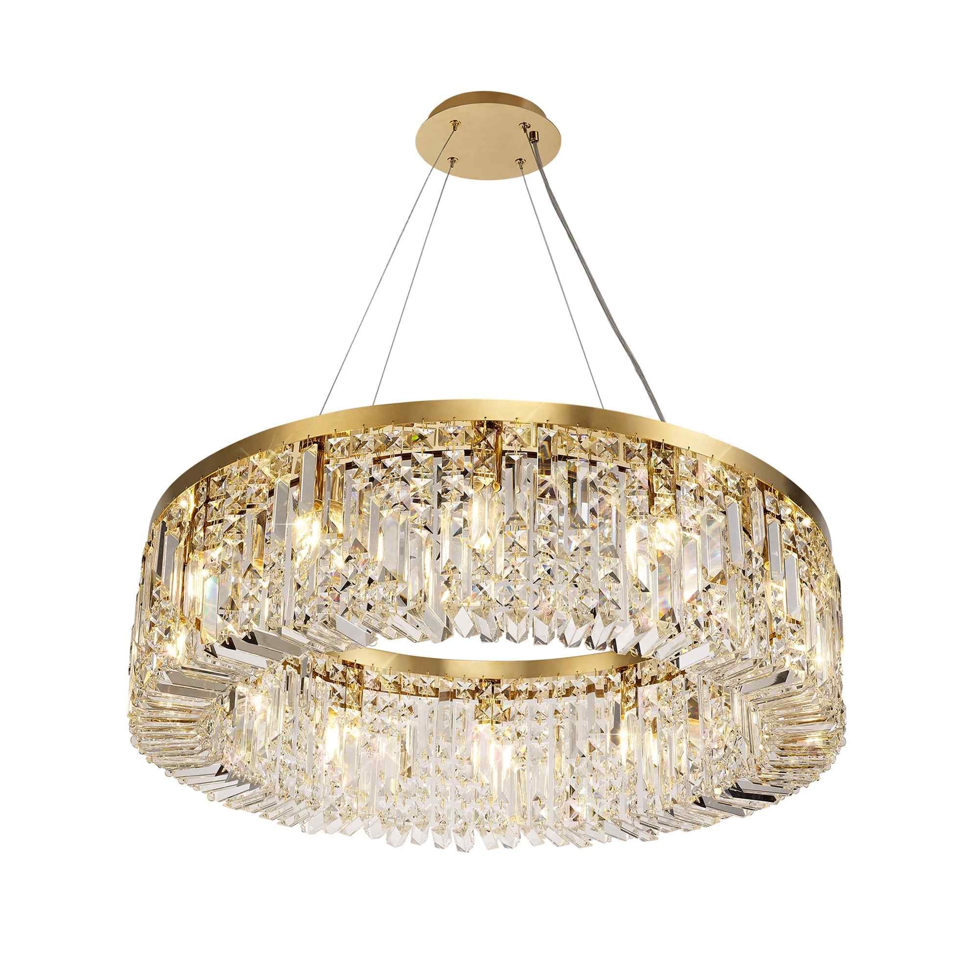 NL78179 Zian 80cm Round Pendant Chandelier 12 Light Gold/Crystal