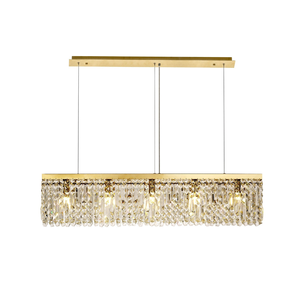 NL78189 Zian 102x9cm Rectangular Pendant Chandelier 5 Light Gold/Crystal