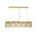 NL78189 Zian 102x9cm Rectangular Pendant Chandelier 5 Light Gold/Crystal