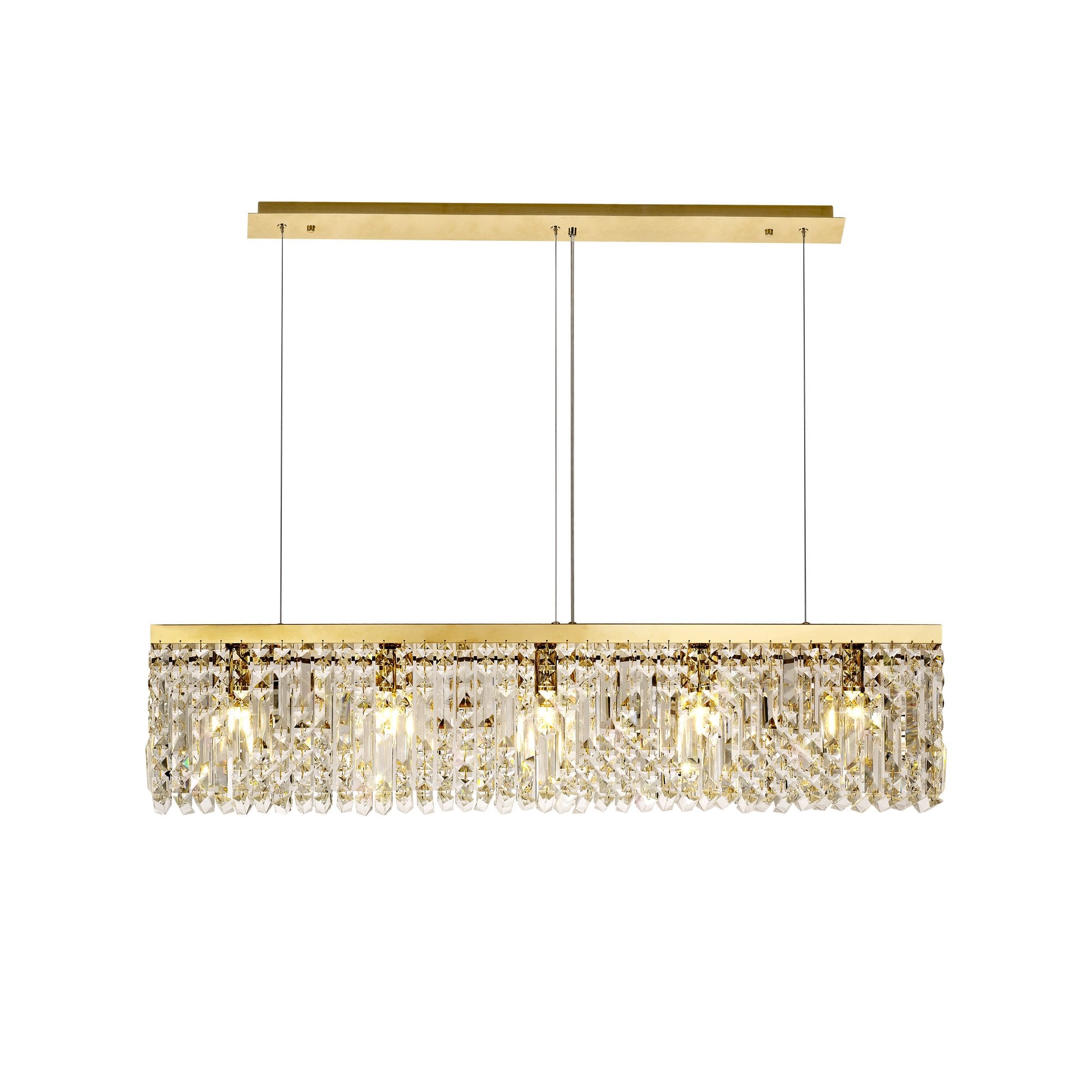 NL78189 Zian 102x9cm Rectangular Pendant Chandelier 5 Light Gold/Crystal