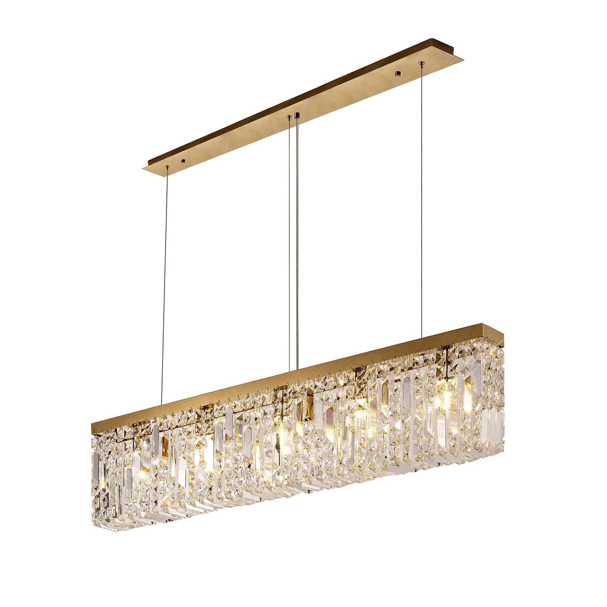 NL78189 Zian 102x9cm Rectangular Pendant Chandelier 5 Light Gold/Crystal