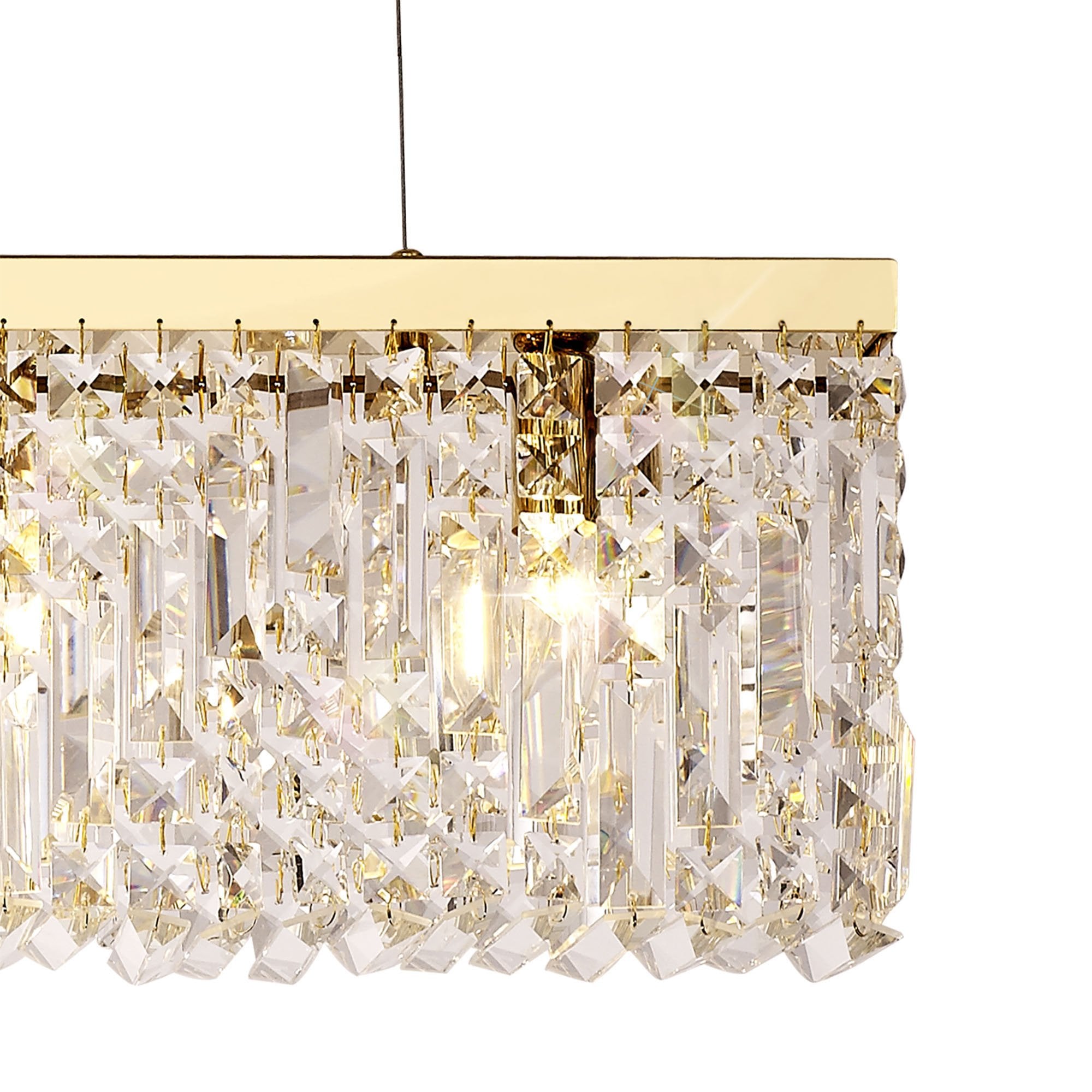 NL78189 Zian 102x9cm Rectangular Pendant Chandelier 5 Light Gold/Crystal