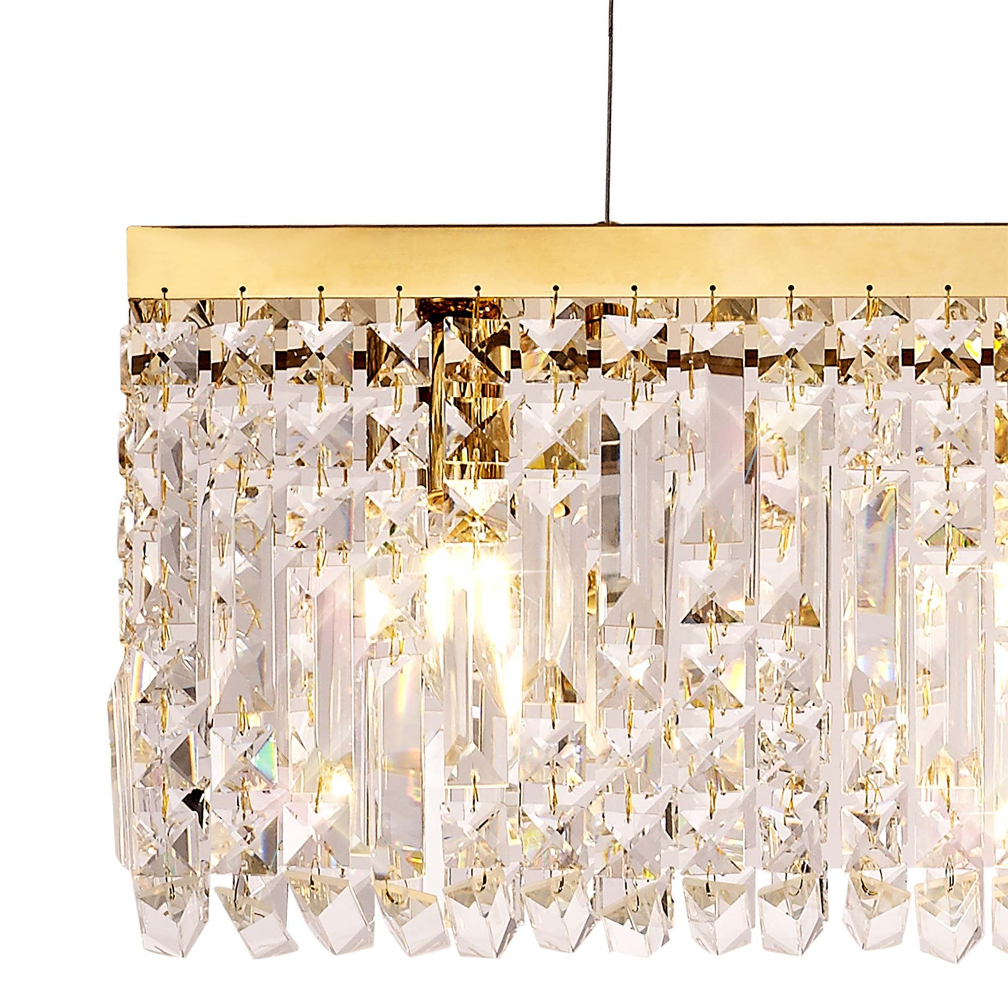 NL78189 Zian 102x9cm Rectangular Pendant Chandelier 5 Light Gold/Crystal