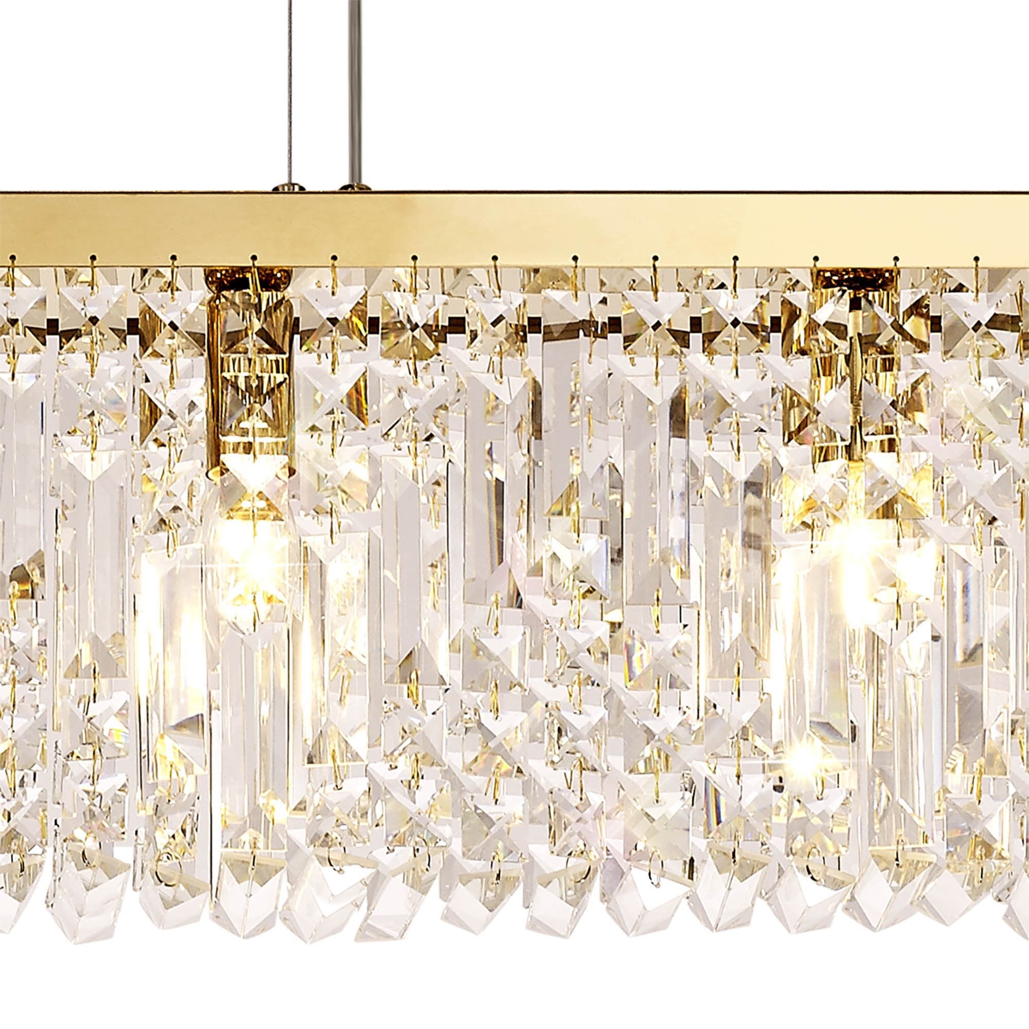 NL78189 Zian 102x9cm Rectangular Pendant Chandelier 5 Light Gold/Crystal